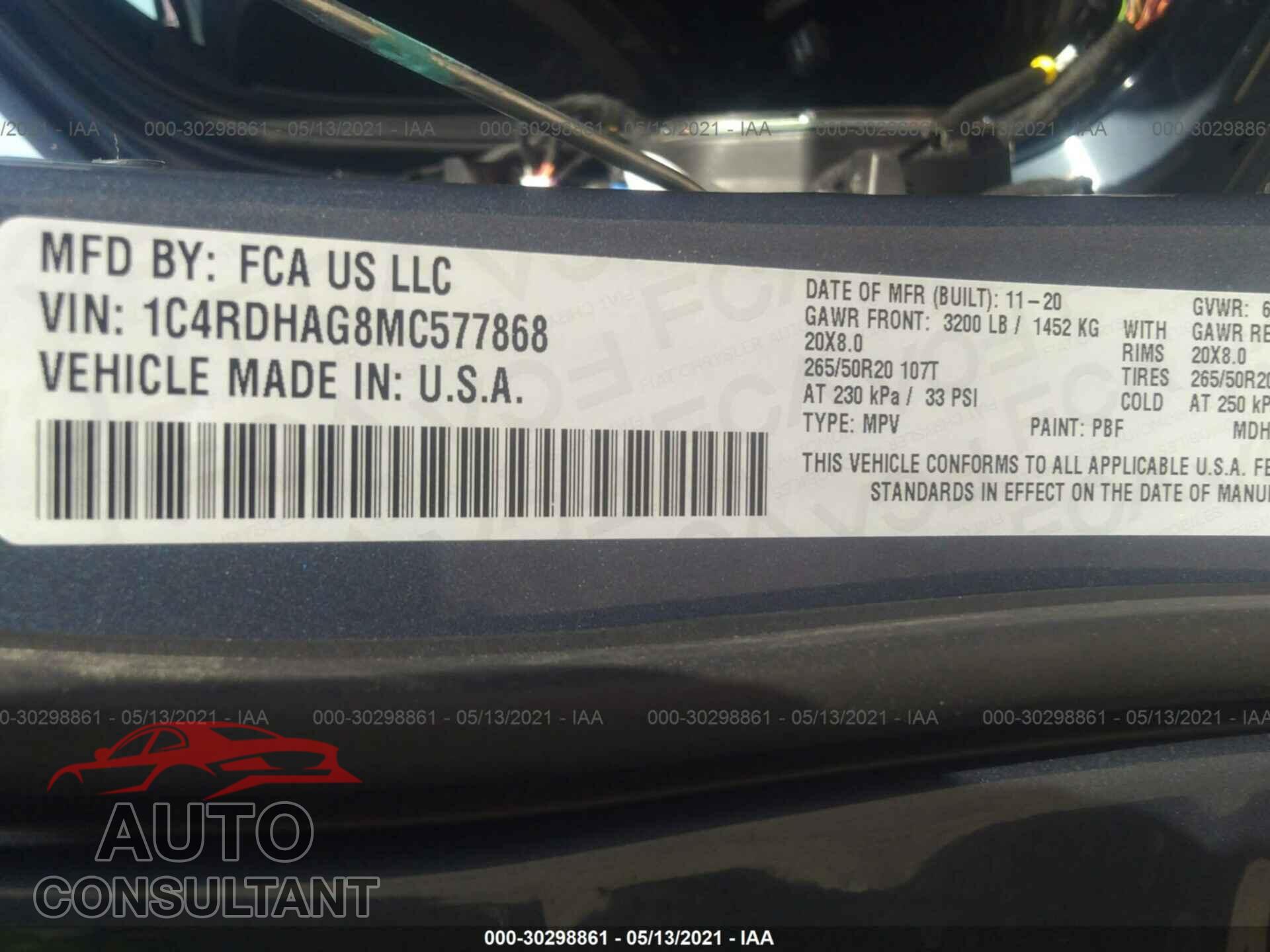 DODGE DURANGO 2021 - 1C4RDHAG8MC577868