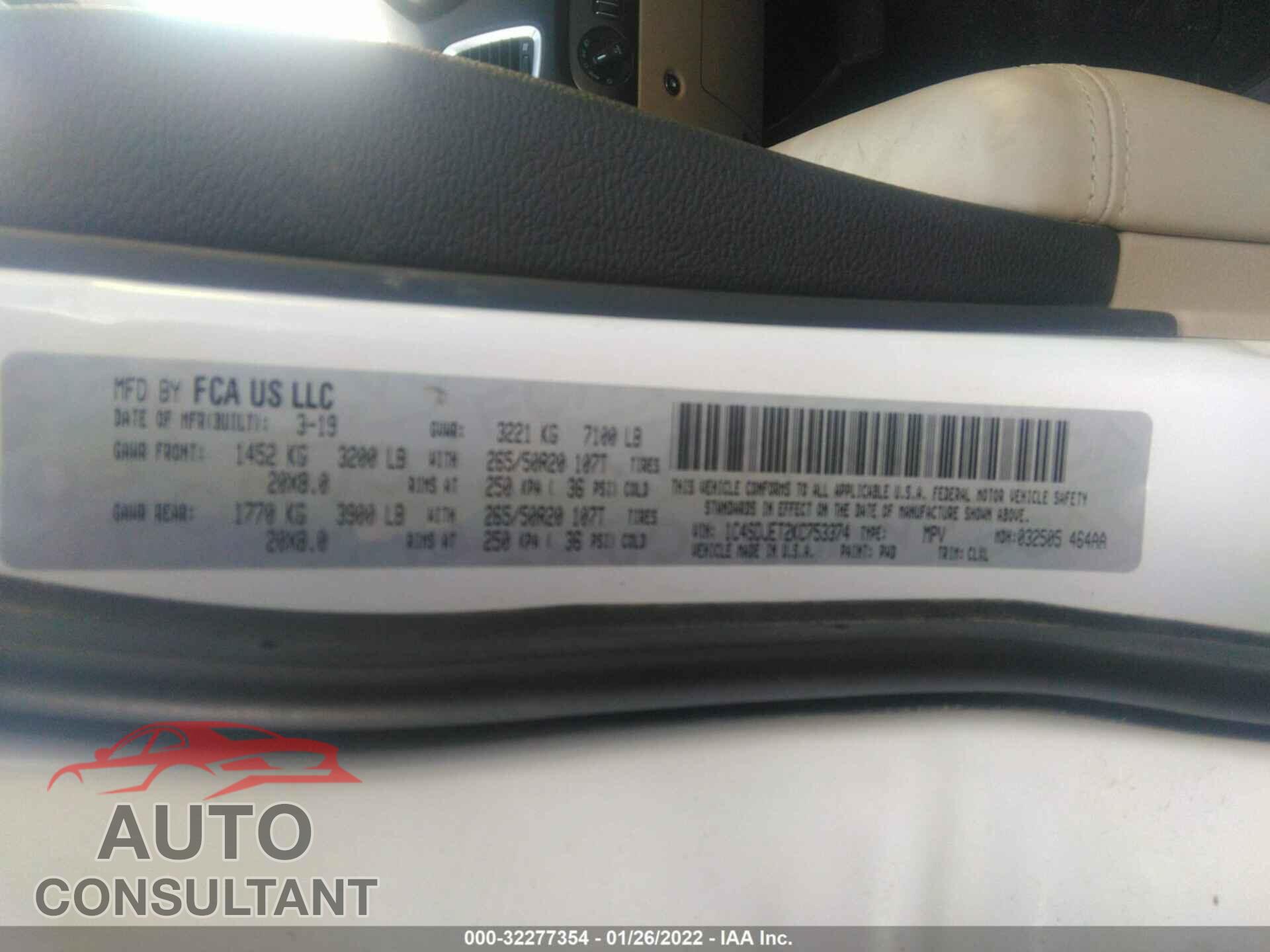 DODGE DURANGO 2019 - 1C4SDJET2KC753374