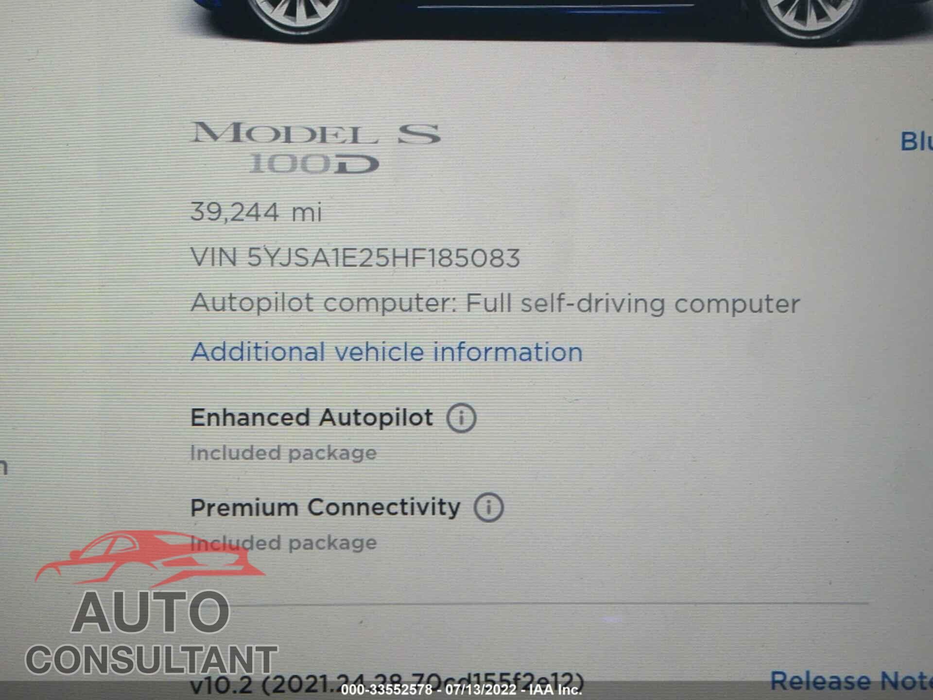TESLA MODEL S 2017 - 5YJSA1E25HF185083