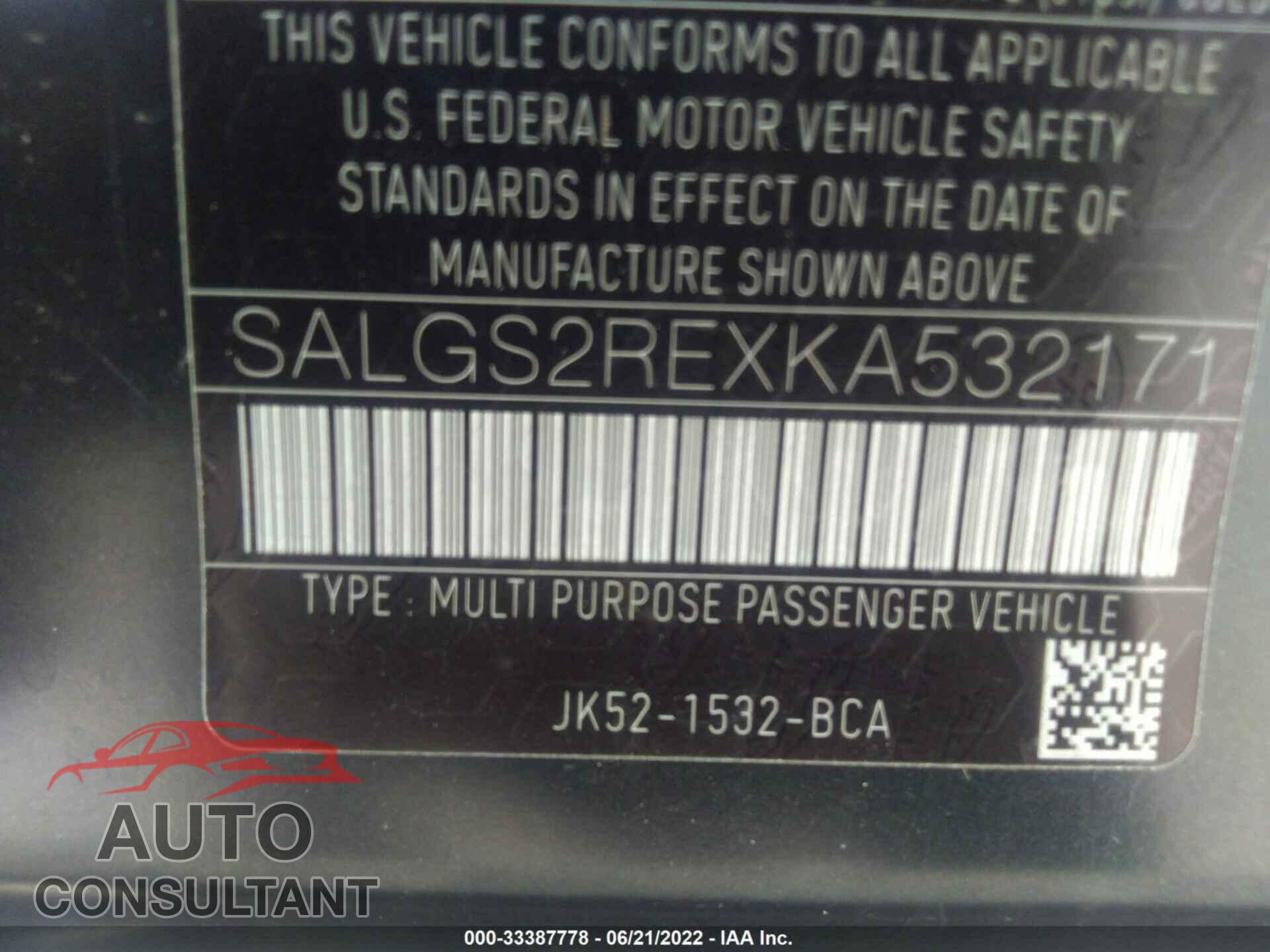 LAND ROVER RANGE ROVER 2019 - SALGS2REXKA532171
