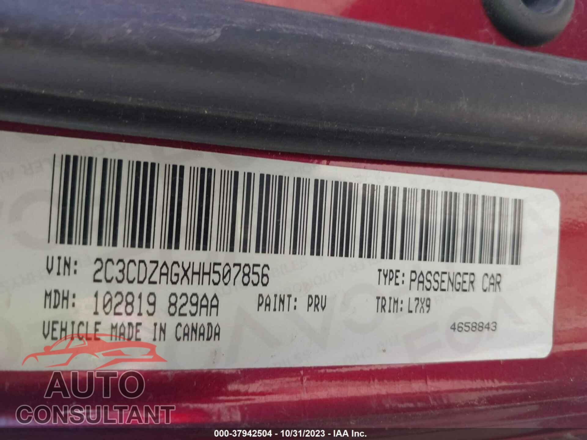 DODGE CHALLENGER 2017 - 2C3CDZAGXHH507856