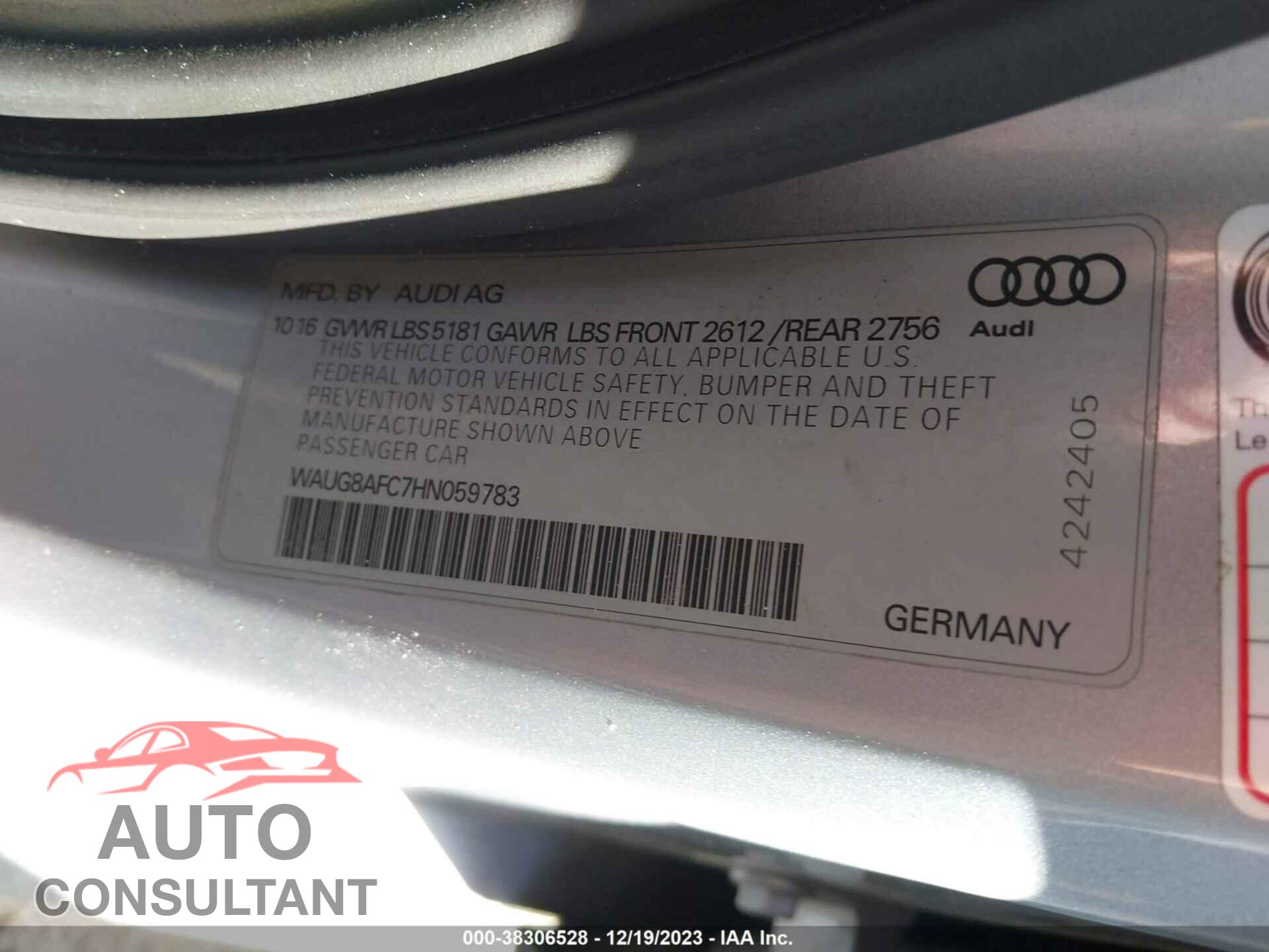 AUDI A6 2017 - WAUG8AFC7HN059783