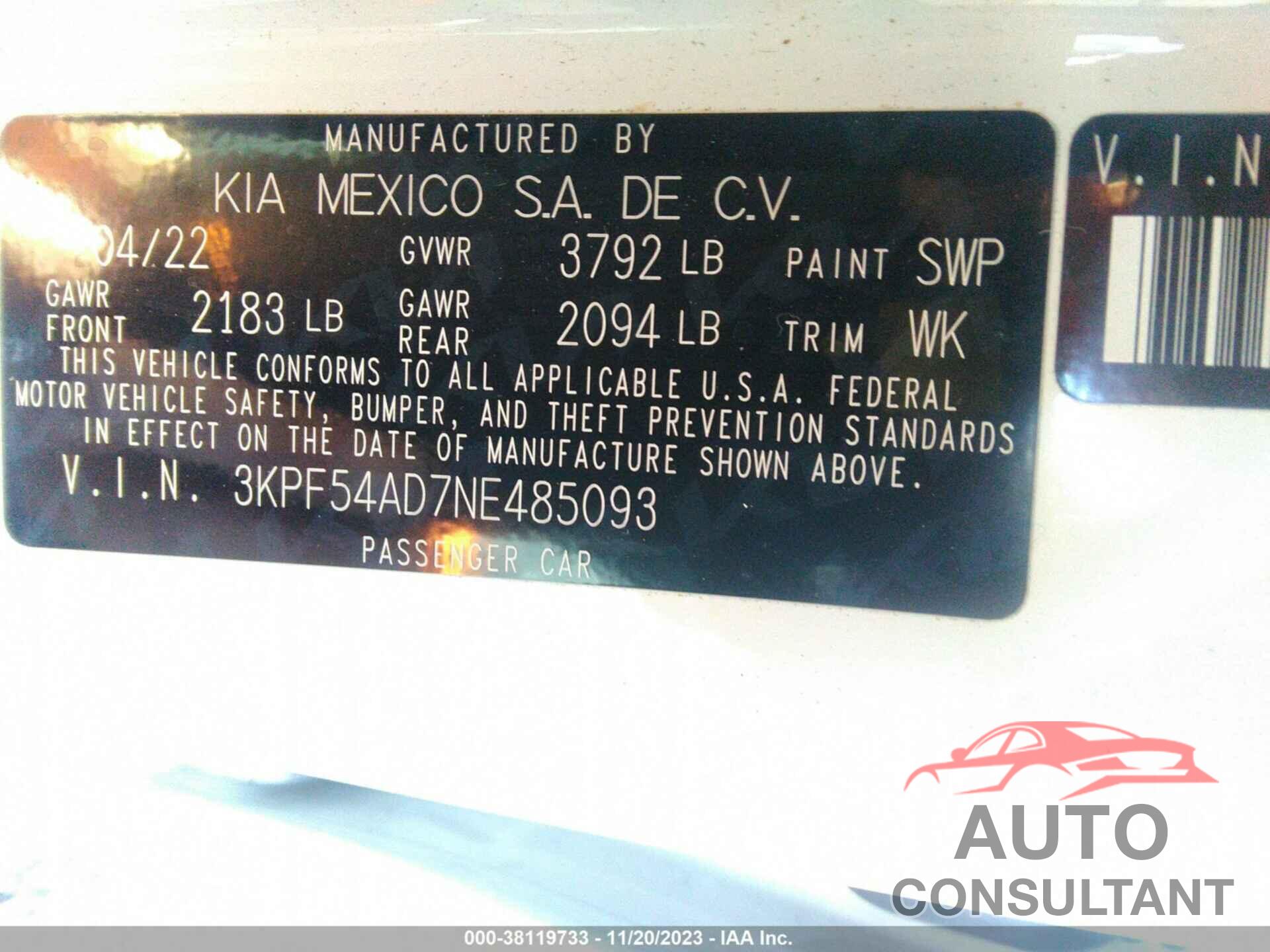 KIA FORTE 2022 - 3KPF54AD7NE485093