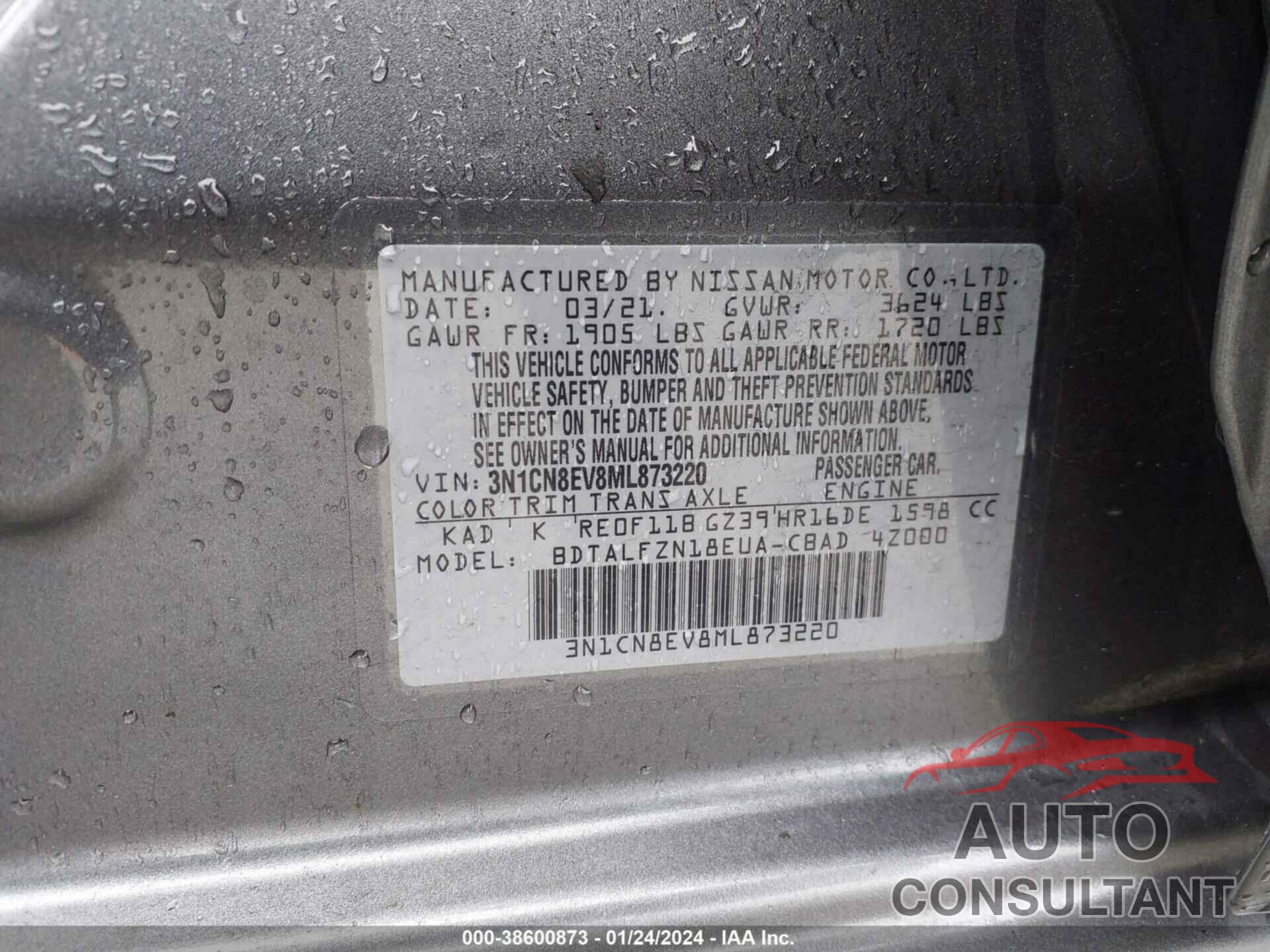 NISSAN VERSA 2021 - 3N1CN8EV8ML873220