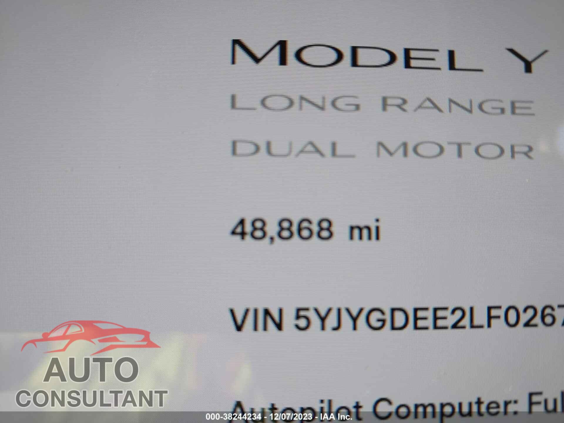 TESLA MODEL Y 2020 - 5YJYGDEE2LF026714