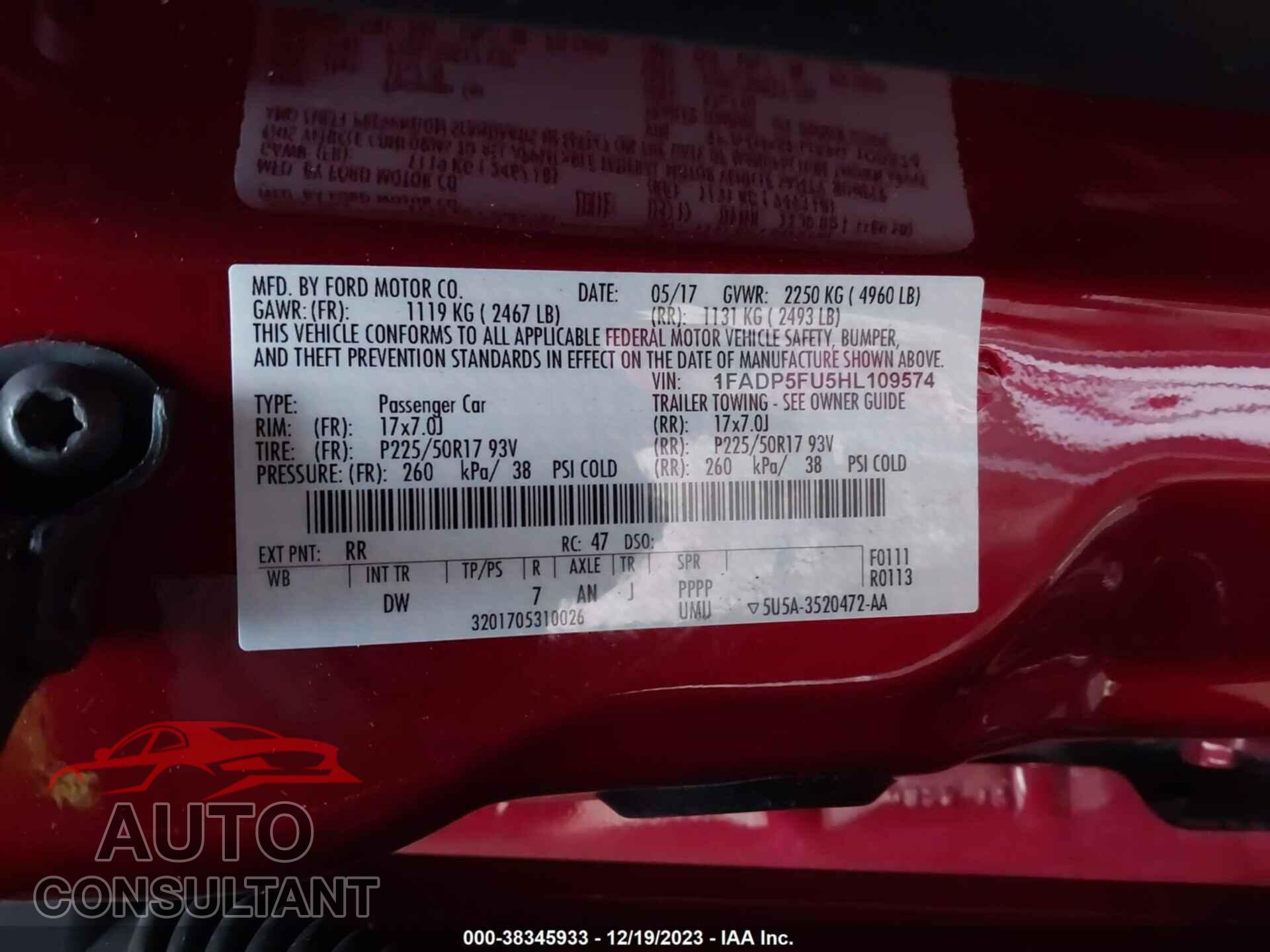 FORD C-MAX 2017 - 1FADP5FU5HL109574