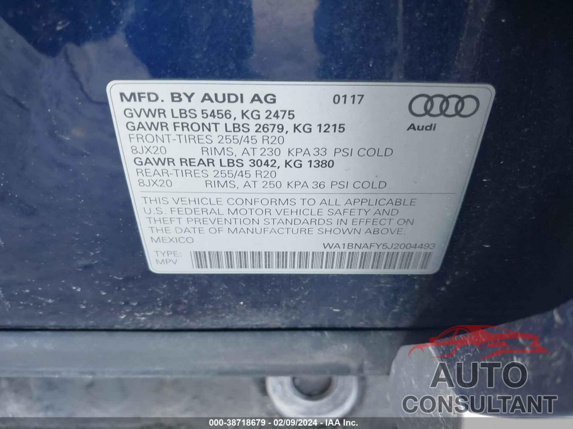 AUDI Q5 2018 - WA1BNAFY5J2004493