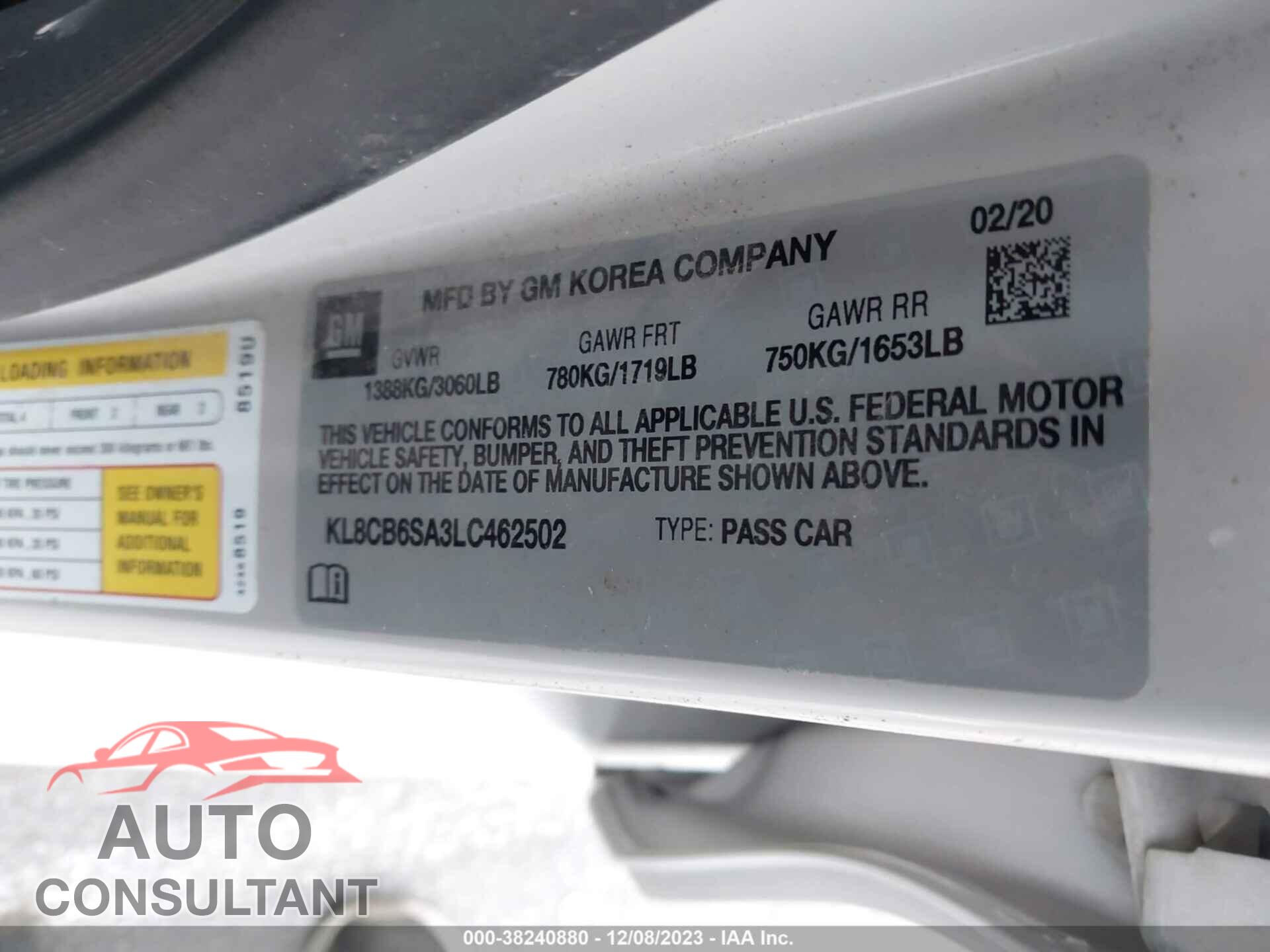 CHEVROLET SPARK 2020 - KL8CB6SA3LC462502
