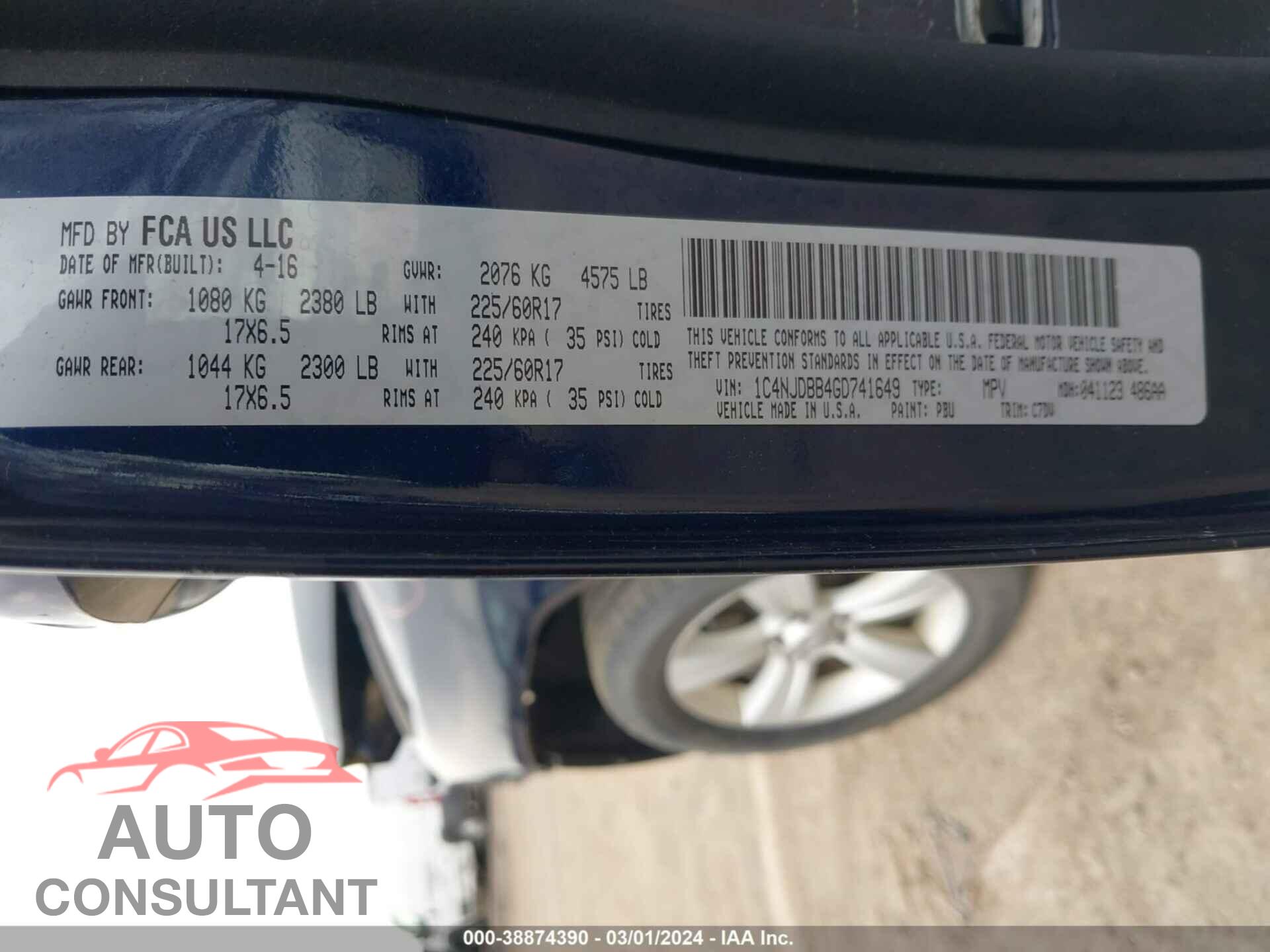JEEP COMPASS 2016 - 1C4NJDBB4GD741649