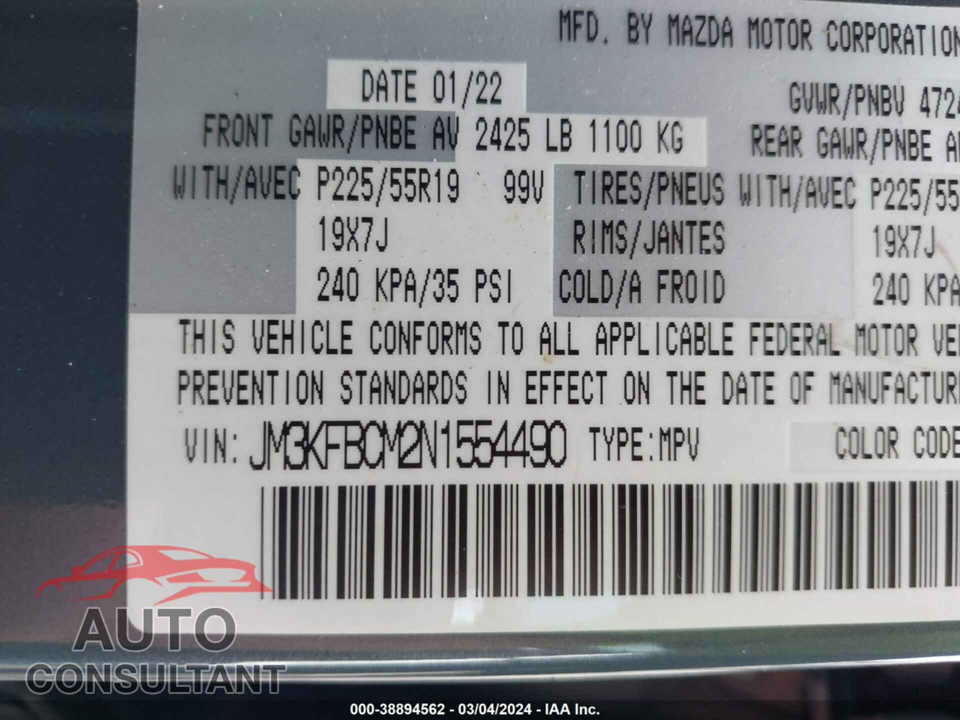 MAZDA CX-5 2022 - JM3KFBCM2N1554490