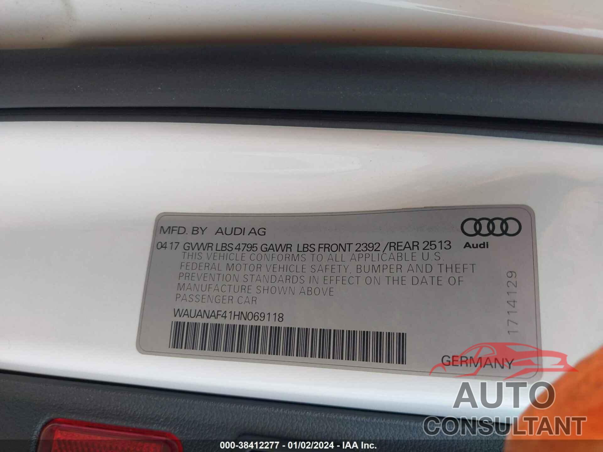 AUDI A4 2017 - WAUANAF41HN069118