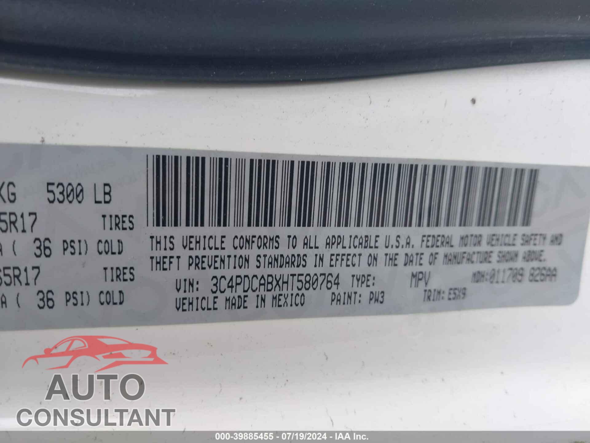 DODGE JOURNEY 2017 - 3C4PDCABXHT580764