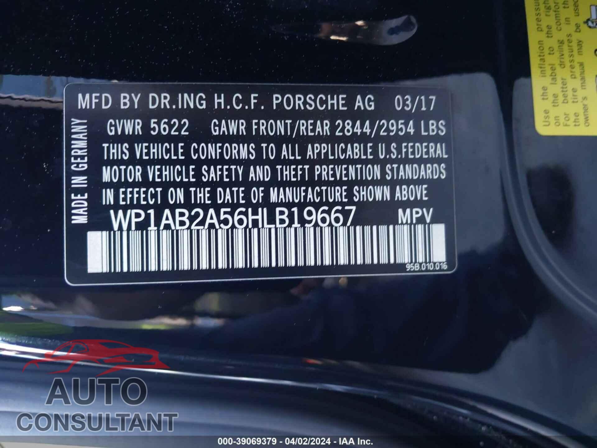 PORSCHE MACAN 2017 - WP1AB2A56HLB19667