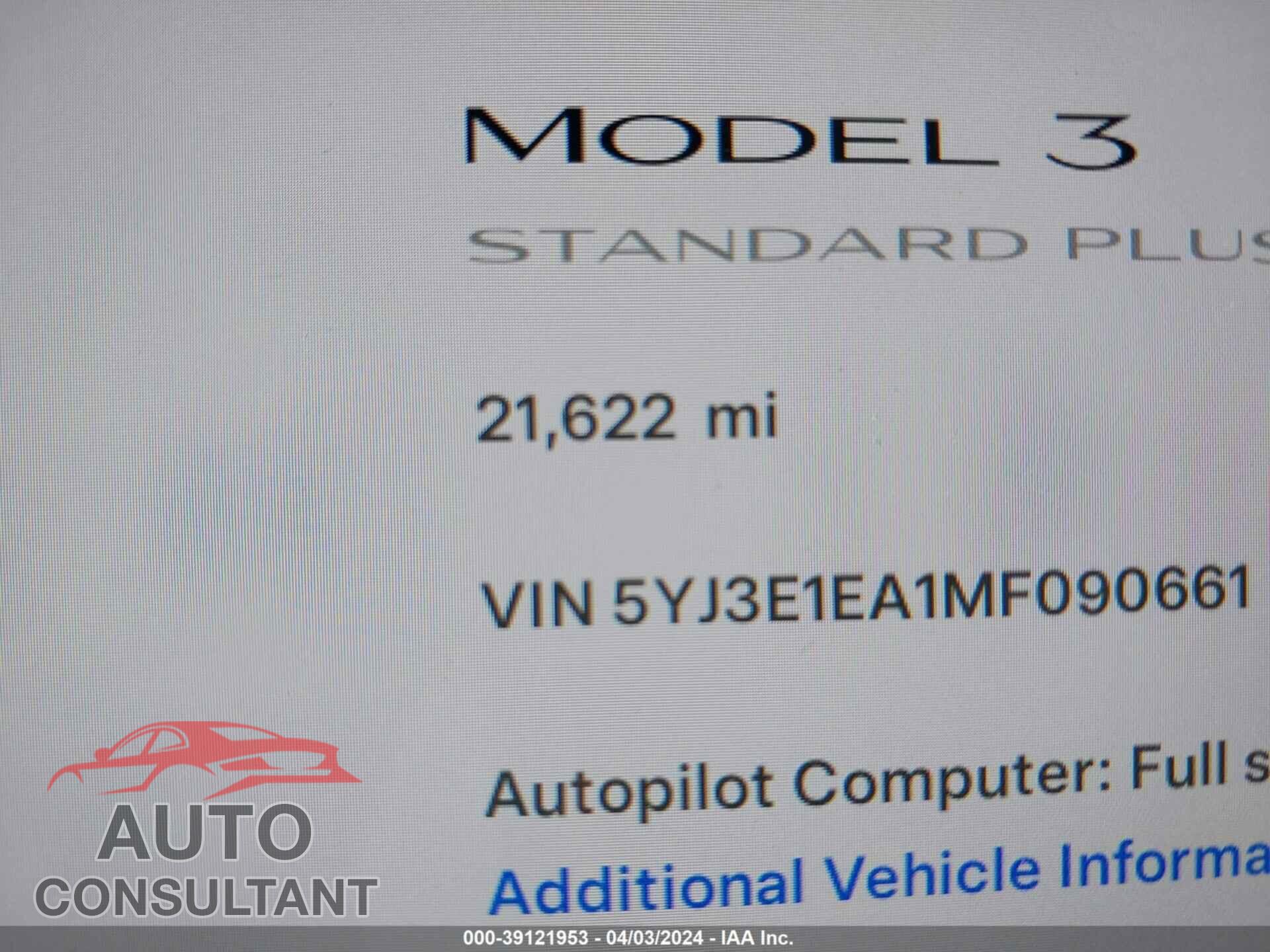 TESLA MODEL 3 2021 - 5YJ3E1EA1MF090661