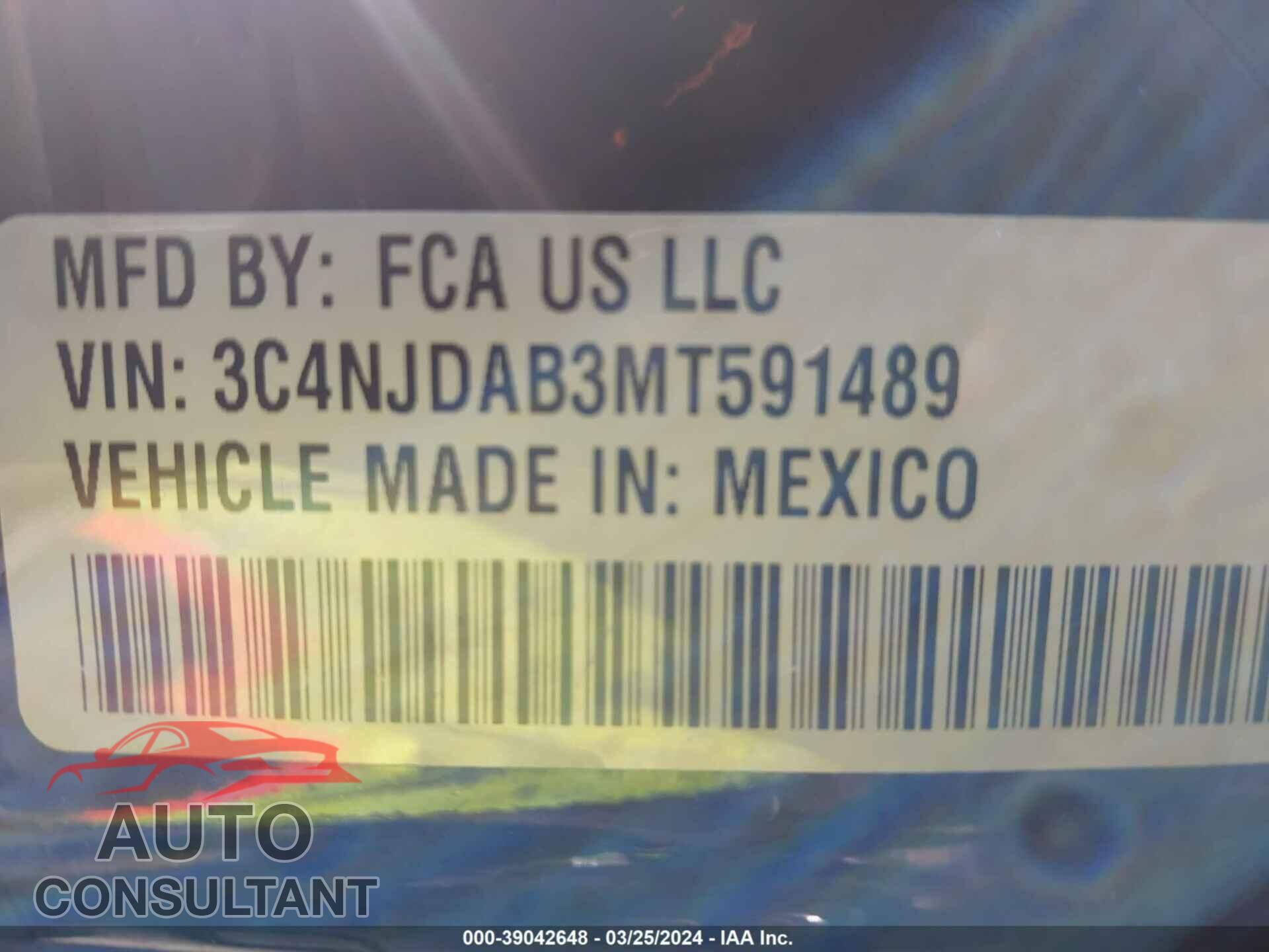 JEEP COMPASS 2021 - 3C4NJDAB3MT591489