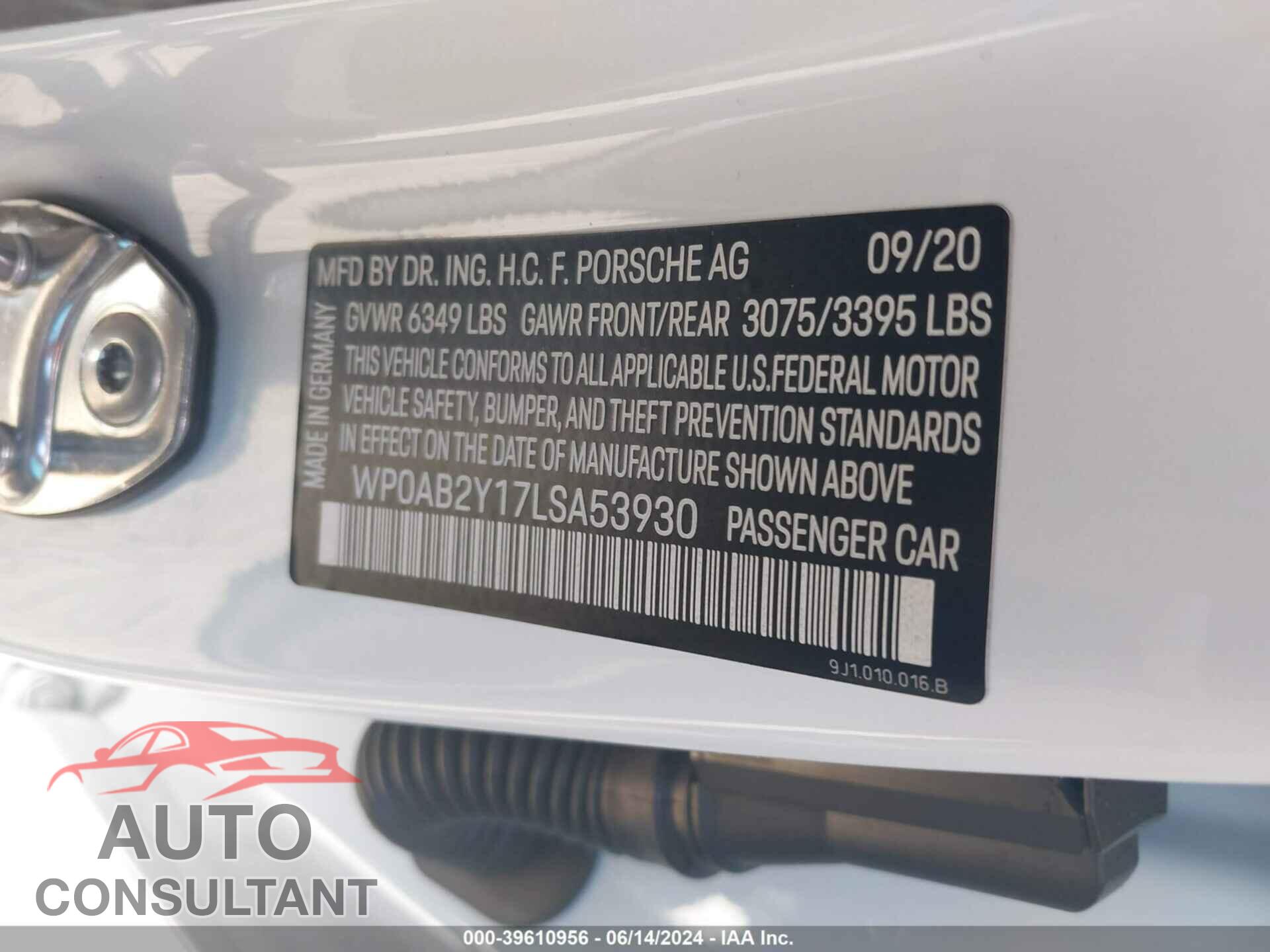 PORSCHE TAYCAN 2020 - WP0AB2Y17LSA53930