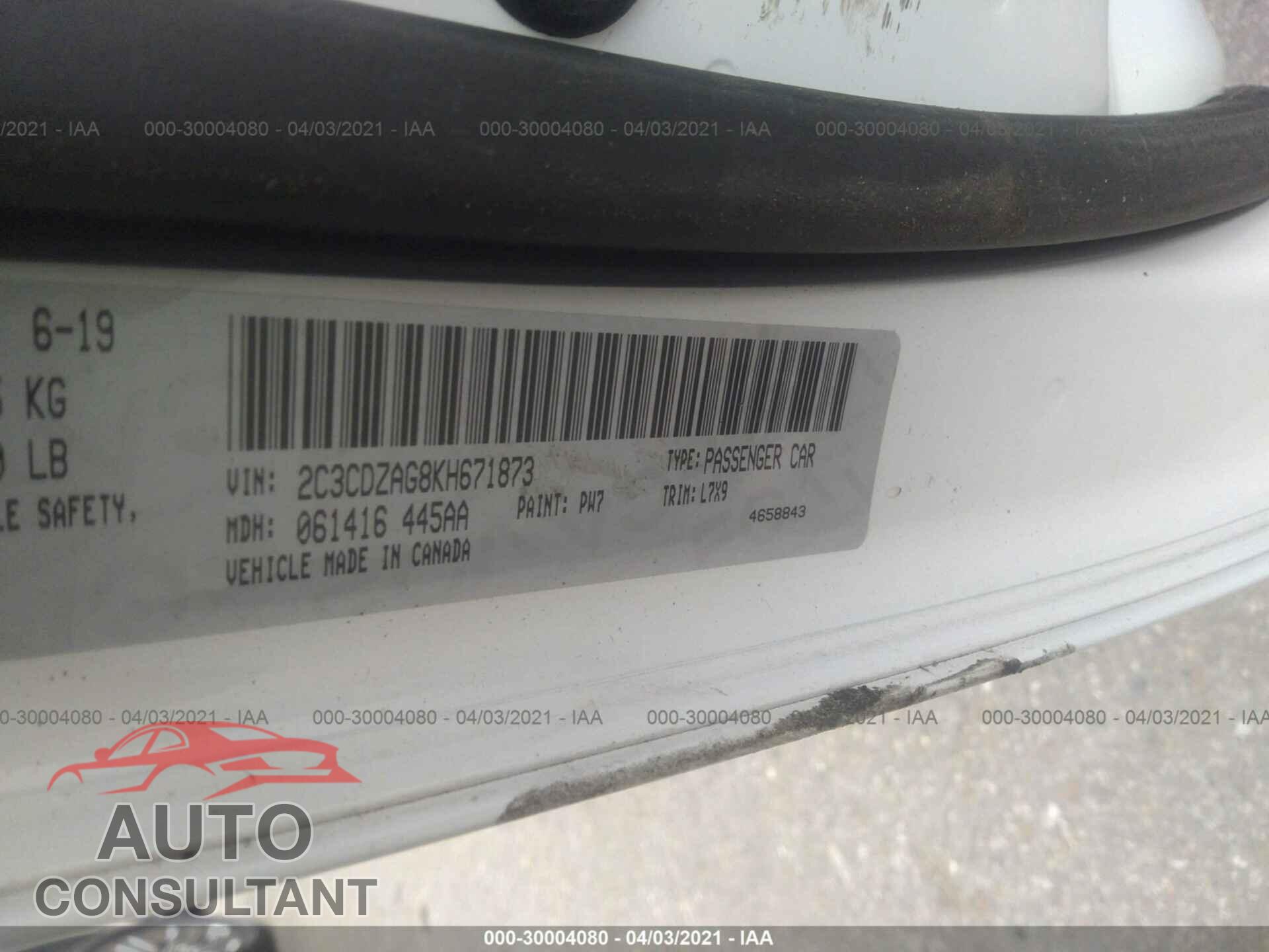 DODGE CHALLENGER 2019 - 2C3CDZAG8KH671873