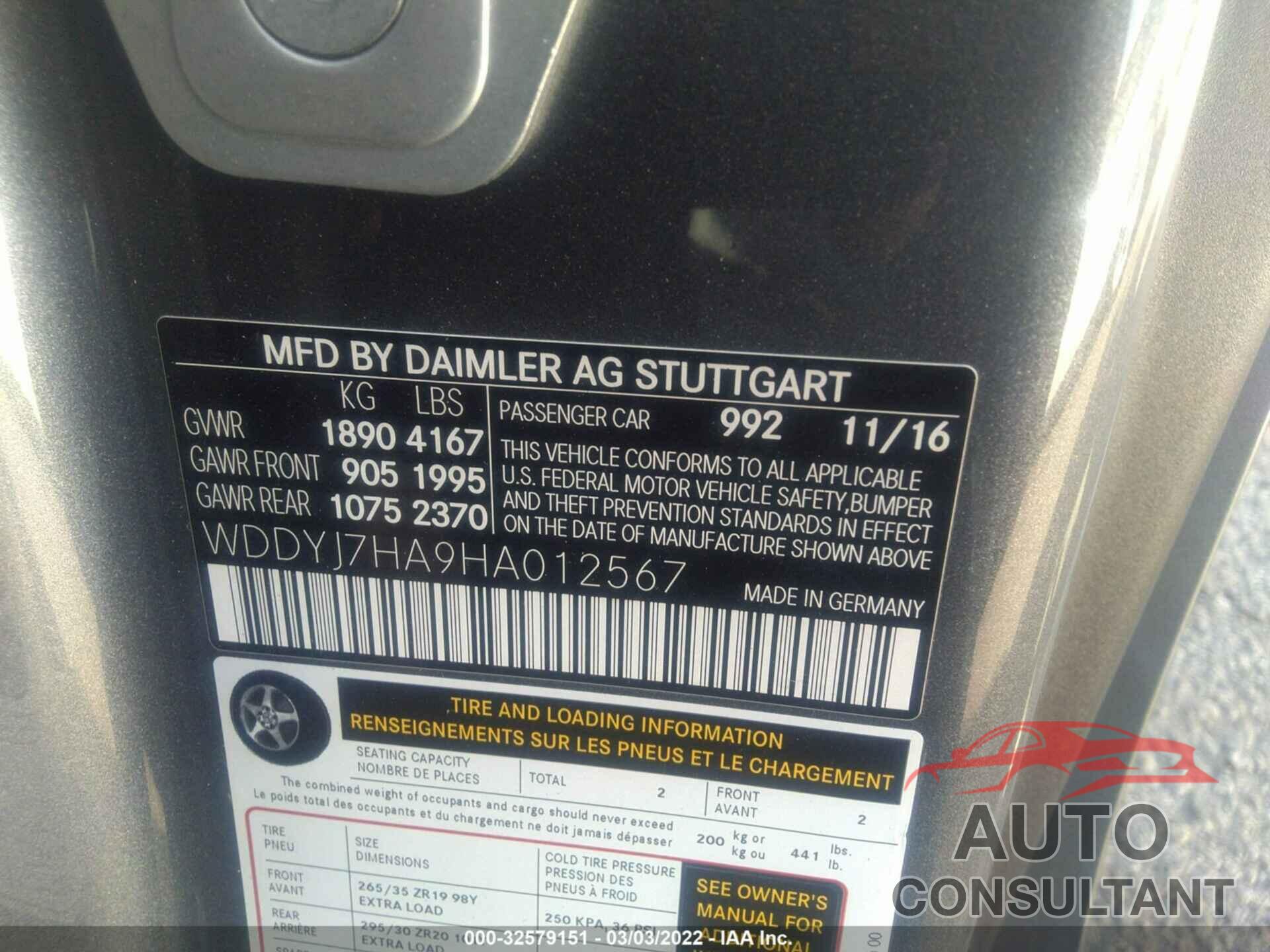 MERCEDES-BENZ AMG GT 2017 - WDDYJ7HA9HA012567