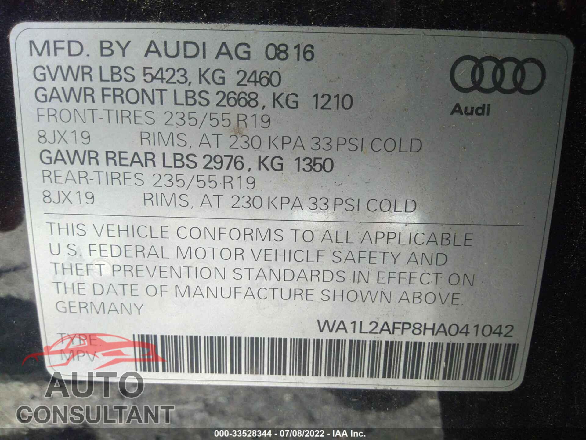 AUDI Q5 2017 - WA1L2AFP8HA041042