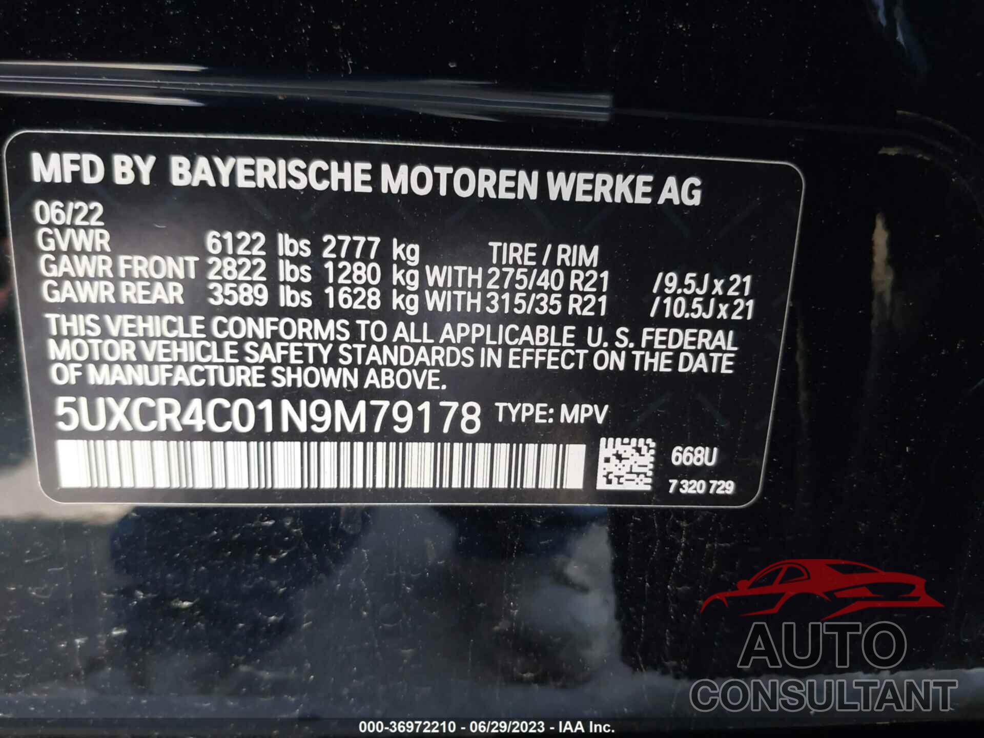 BMW X5 2022 - 5UXCR4C01N9M79178