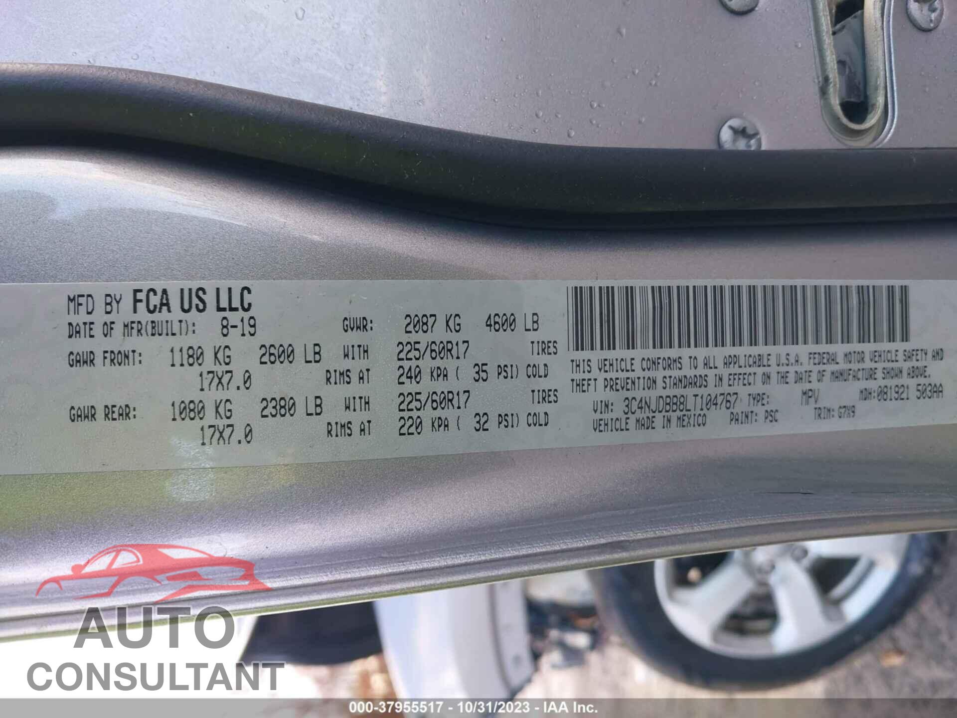JEEP COMPASS 2020 - 3C4NJDBB8LT104767