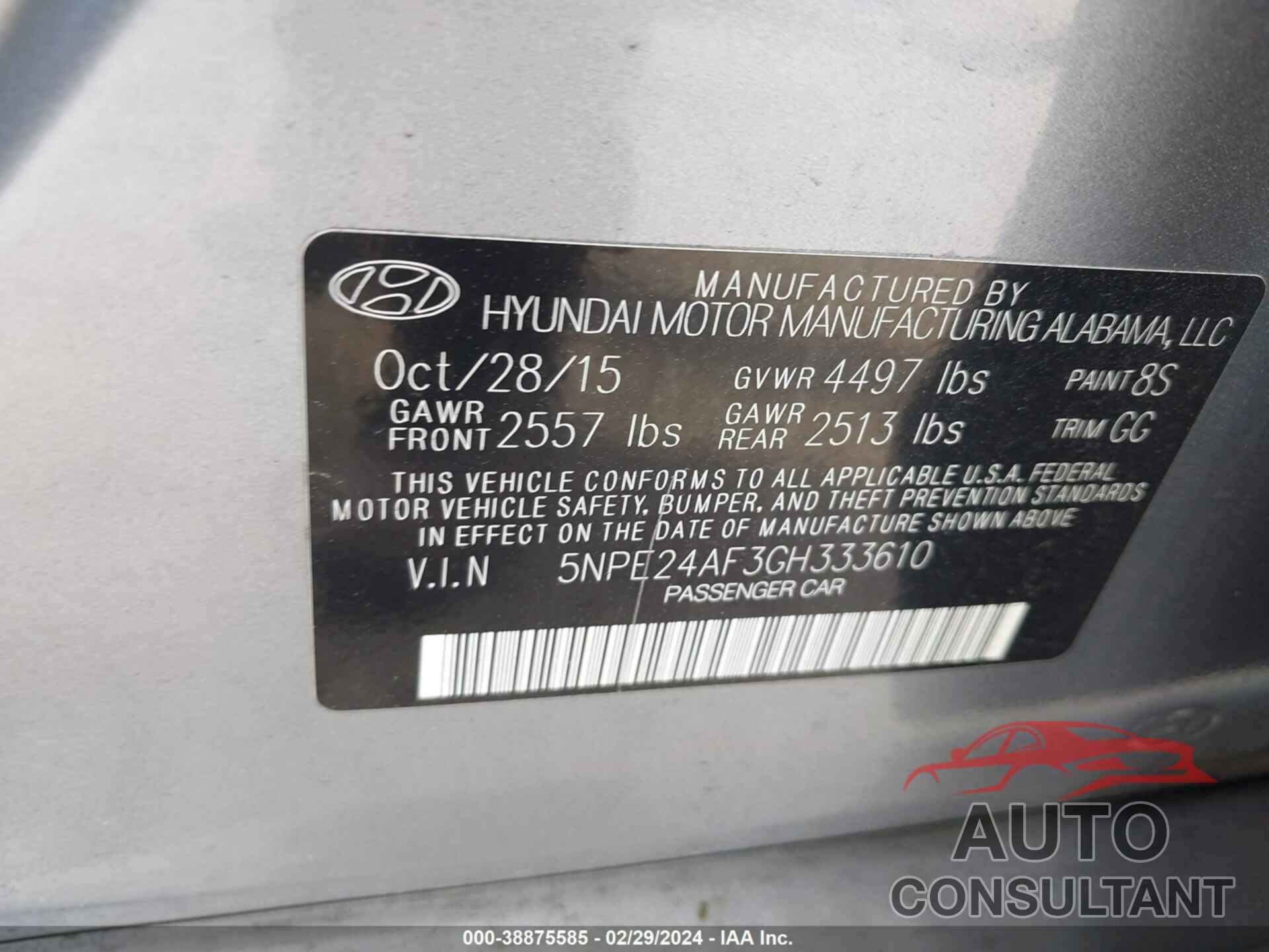 HYUNDAI SONATA 2016 - 5NPE24AF3GH333610