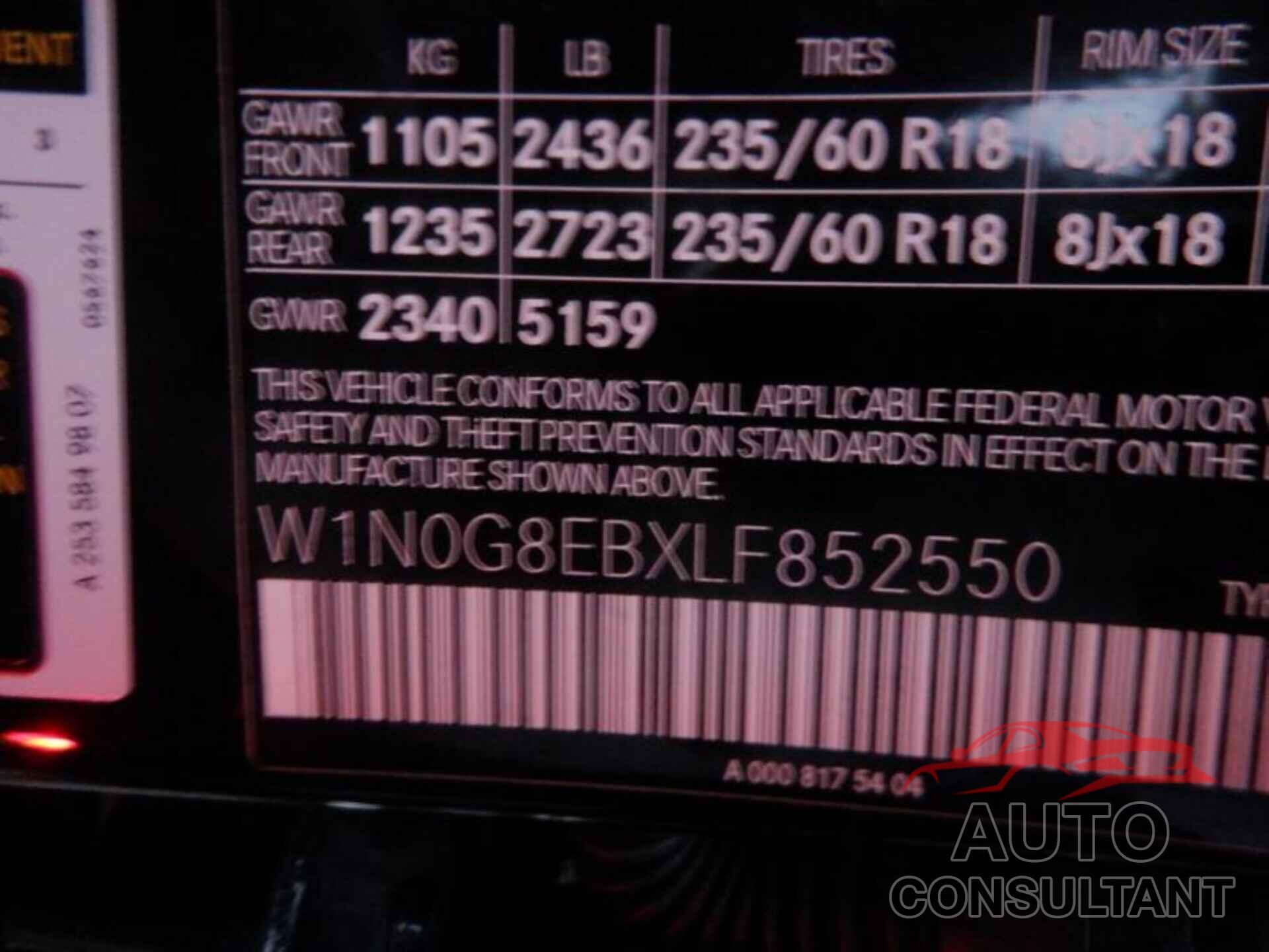 MERCEDES-BENZ GLC 300 2020 - W1N0G8EBXLF852550