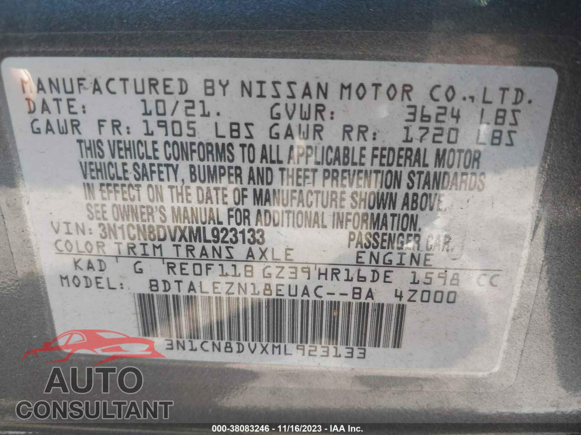 NISSAN VERSA 2021 - 3N1CN8DVXML923133