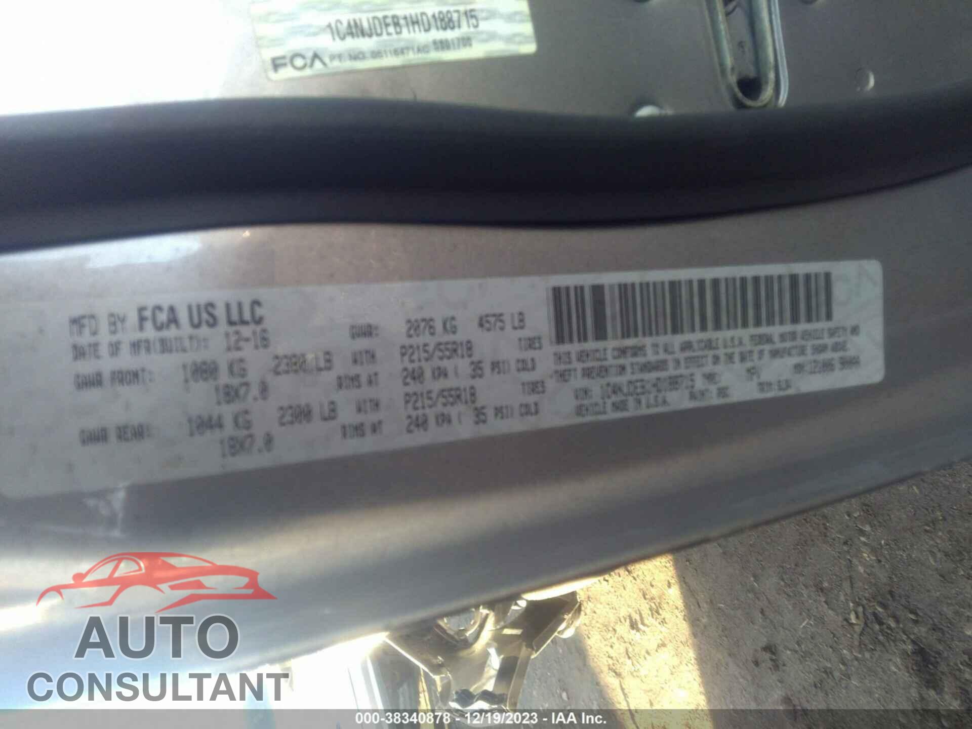 JEEP COMPASS 2017 - 1C4NJDEB1HD188715