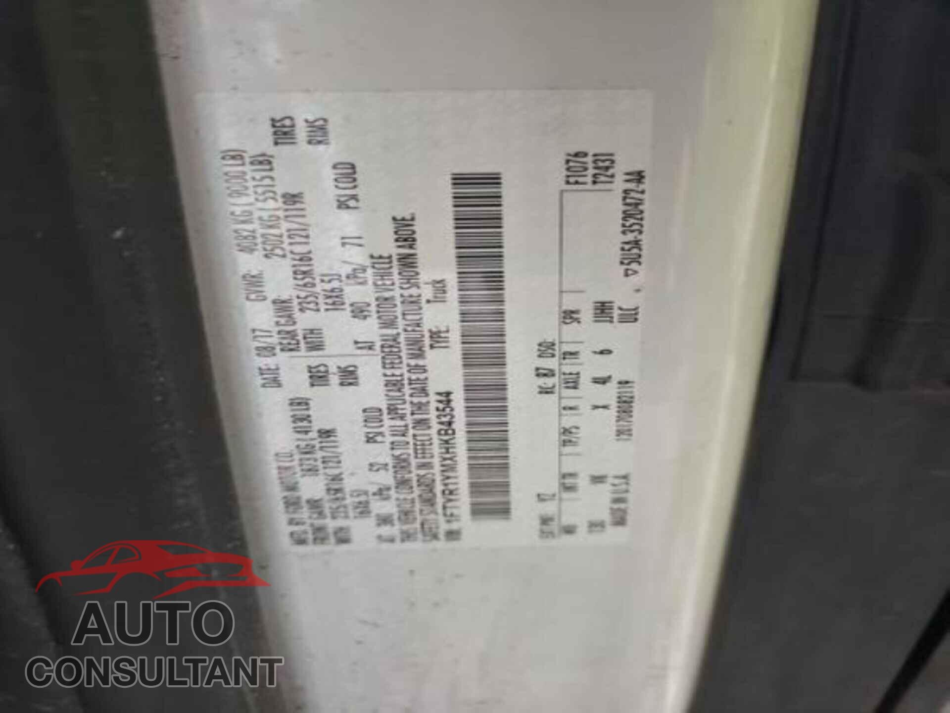 FORD TRANSIT 2017 - 1FTYR1YMXHKB43544