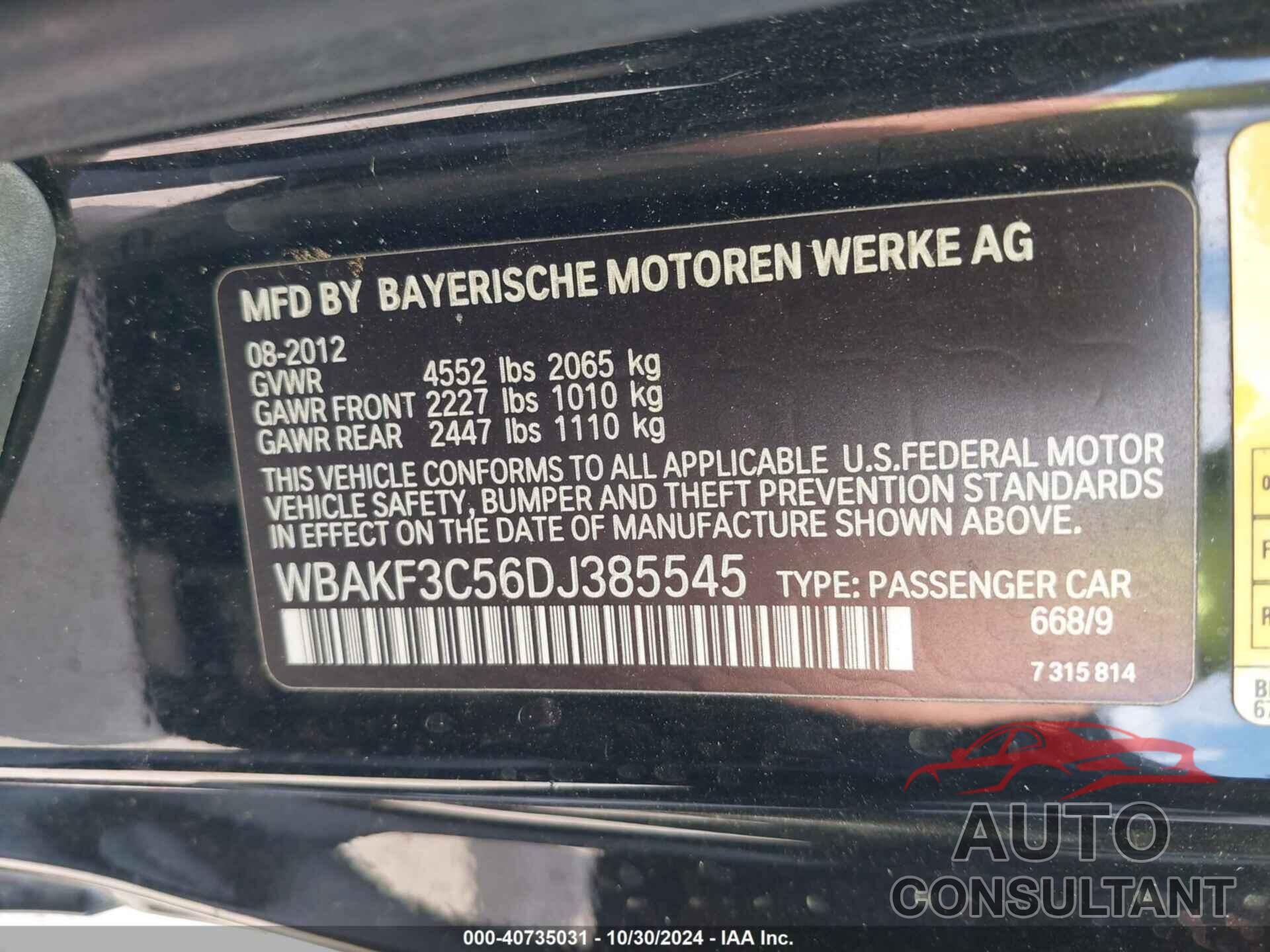 BMW 328I 2013 - WBAKF3C56DJ385545