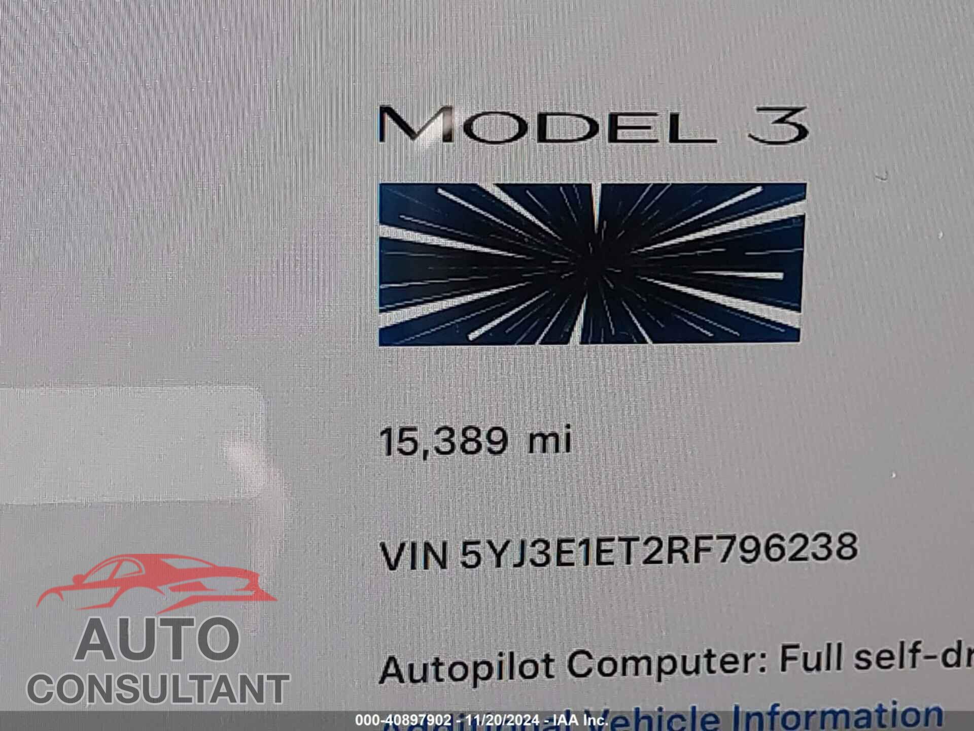 TESLA MODEL 3 2024 - 5YJ3E1ET2RF796238