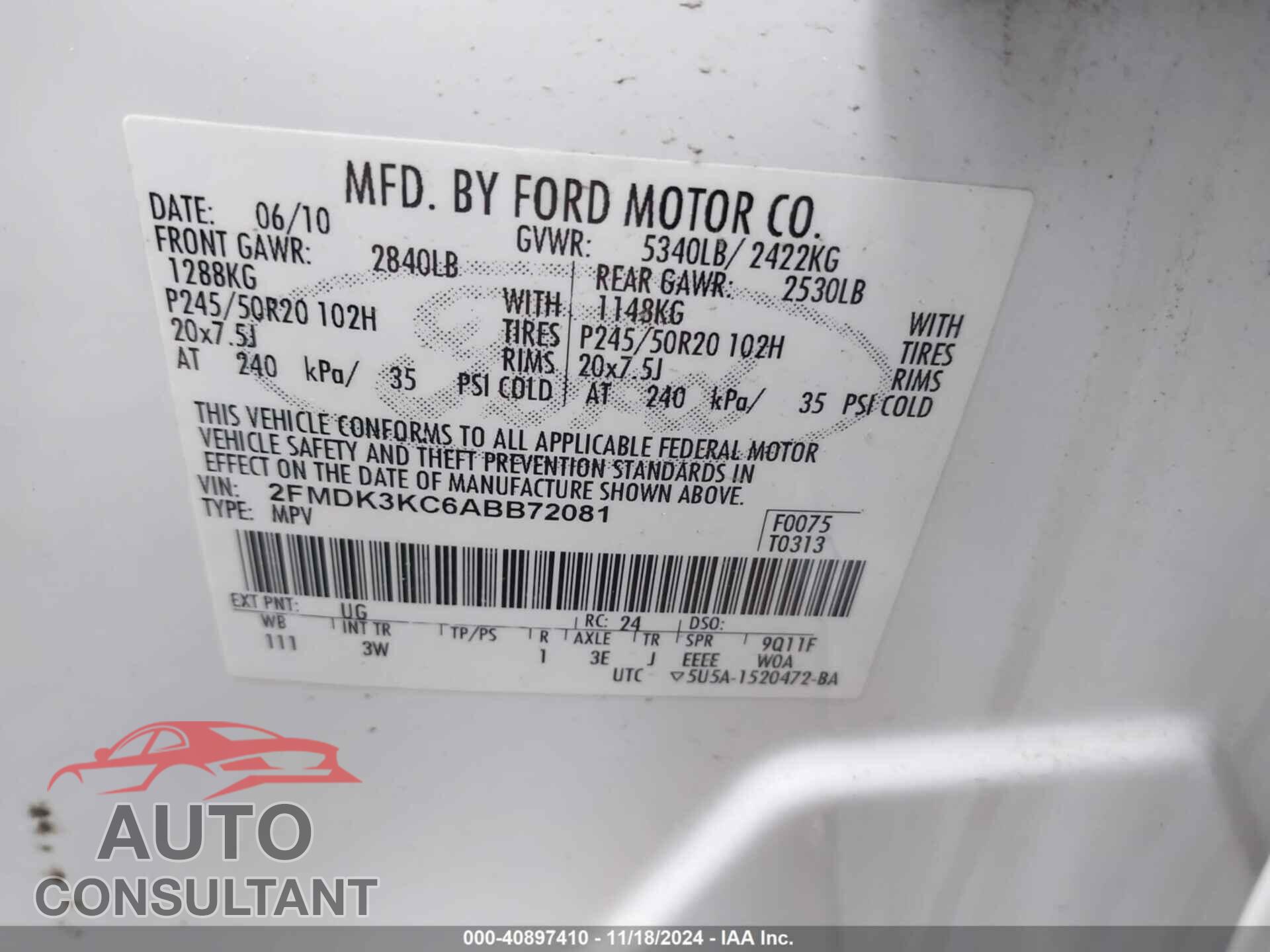 FORD EDGE 2010 - 2FMDK3KC6ABB72081