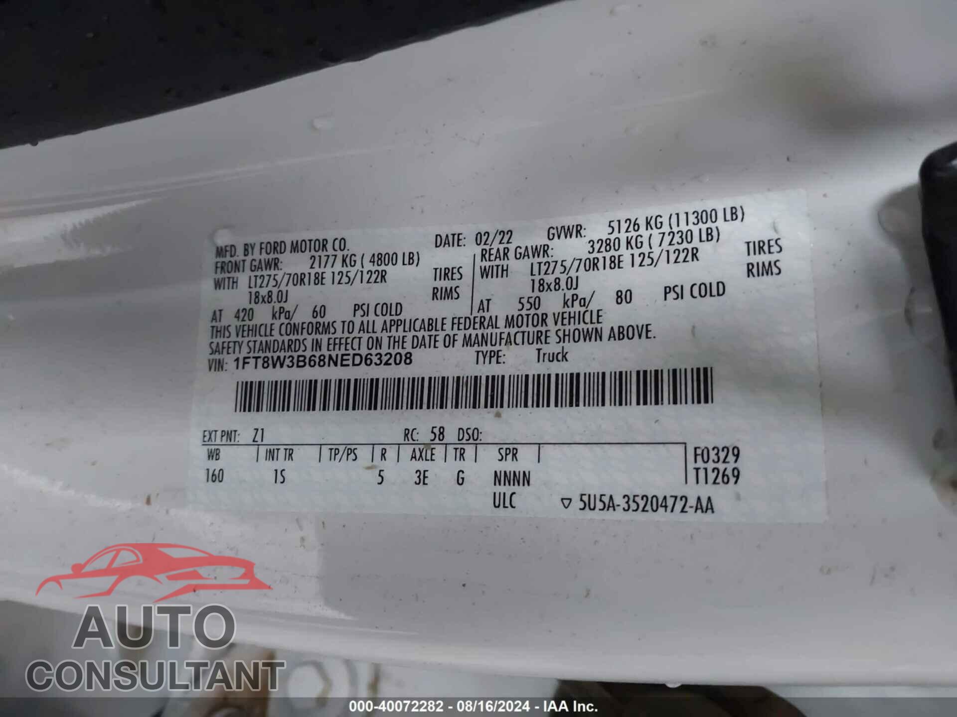 FORD F-350 2022 - 1FT8W3B68NED63208