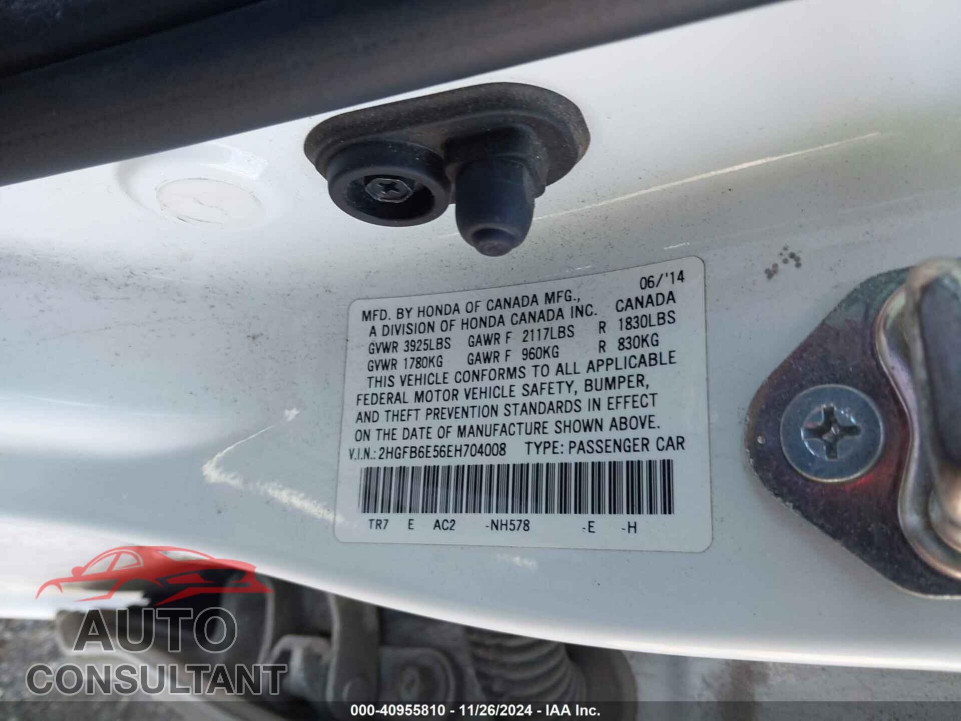 HONDA CIVIC 2014 - 2HGFB6E56EH704008