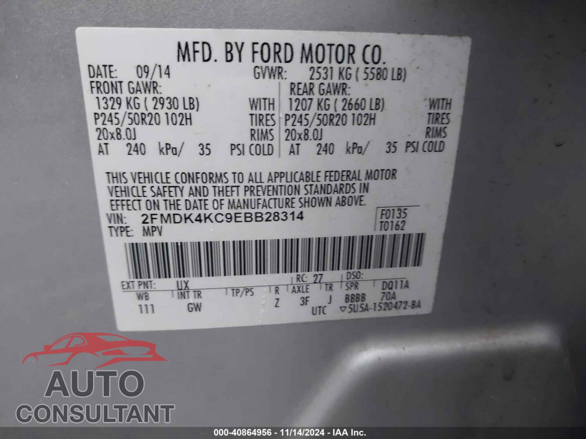 FORD EDGE 2014 - 2FMDK4KC9EBB28314