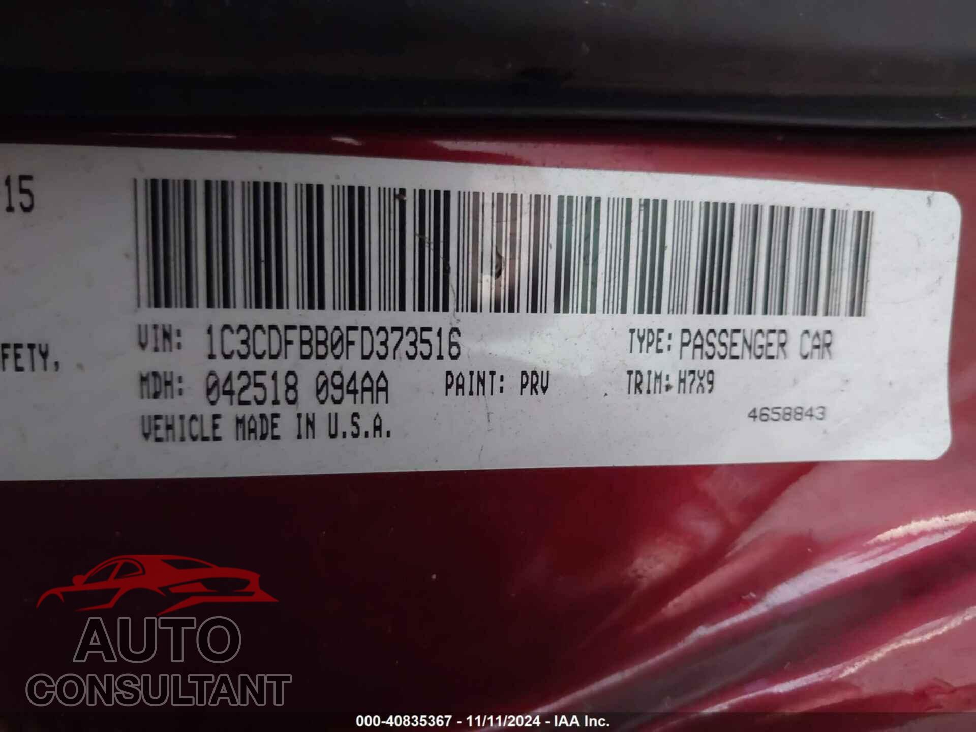 DODGE DART 2015 - 1C3CDFBB0FD373516