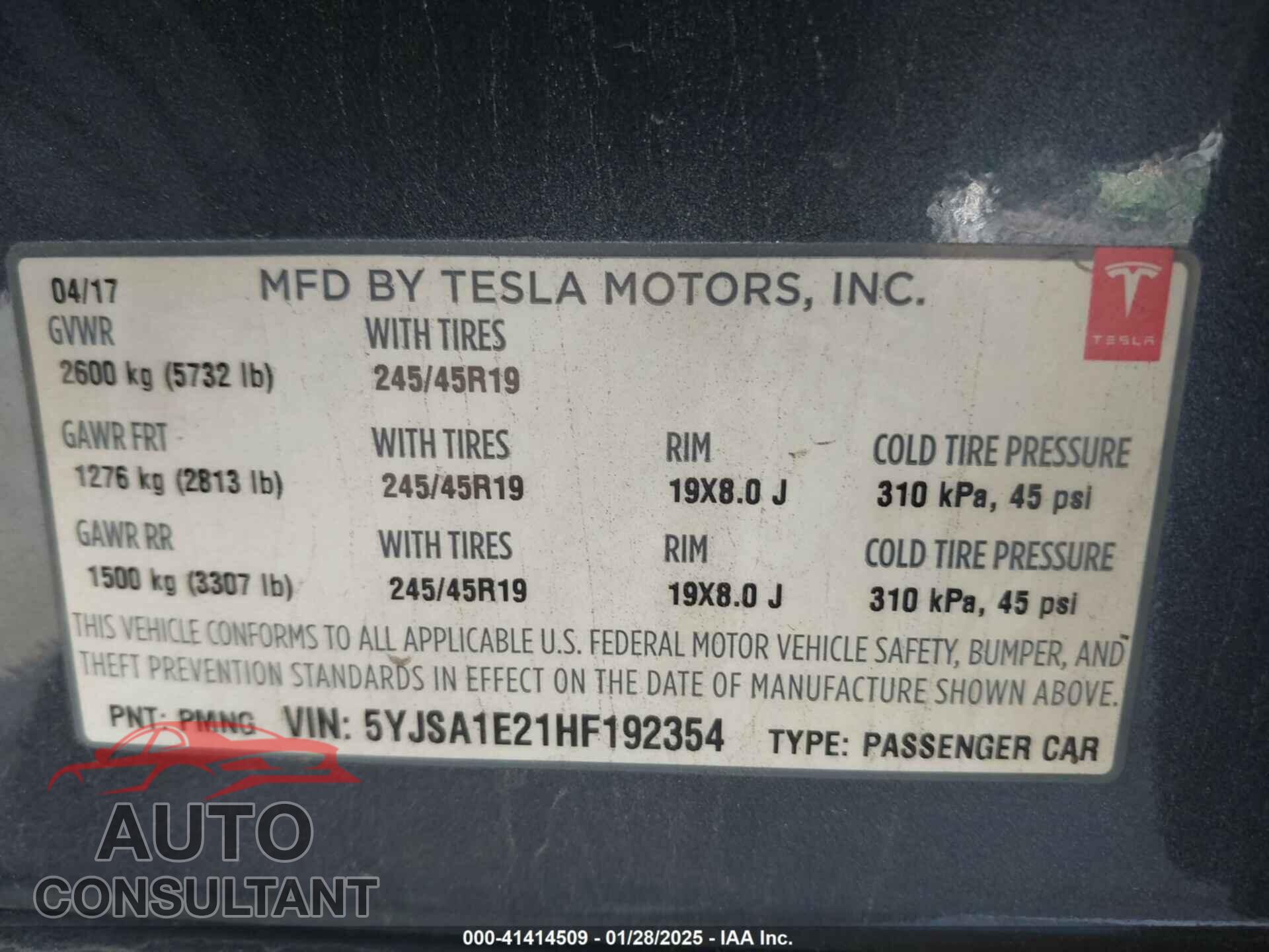 TESLA MODEL S 2017 - 5YJSA1E21HF192354