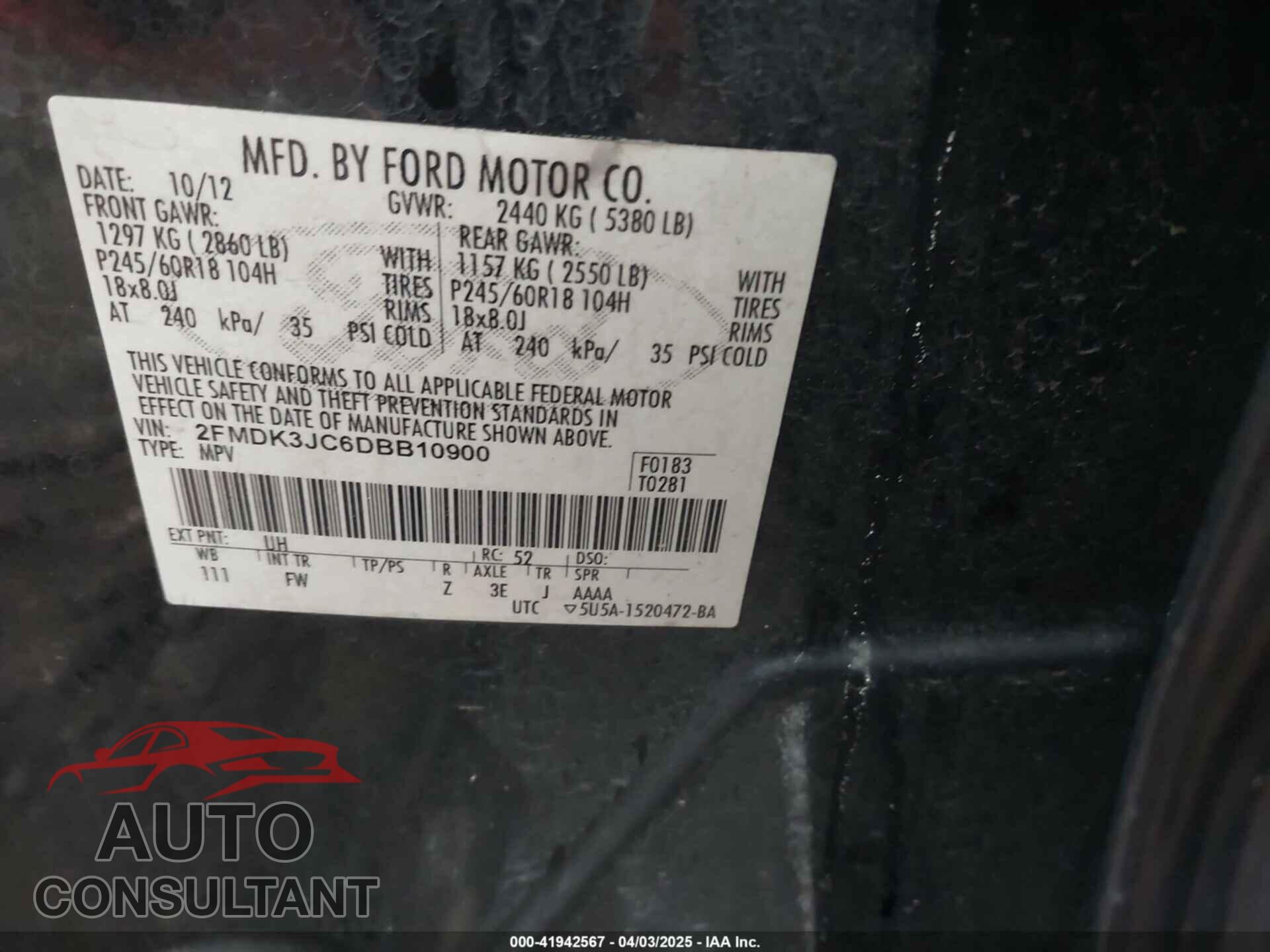 FORD EDGE 2013 - 2FMDK3JC6DBB10900