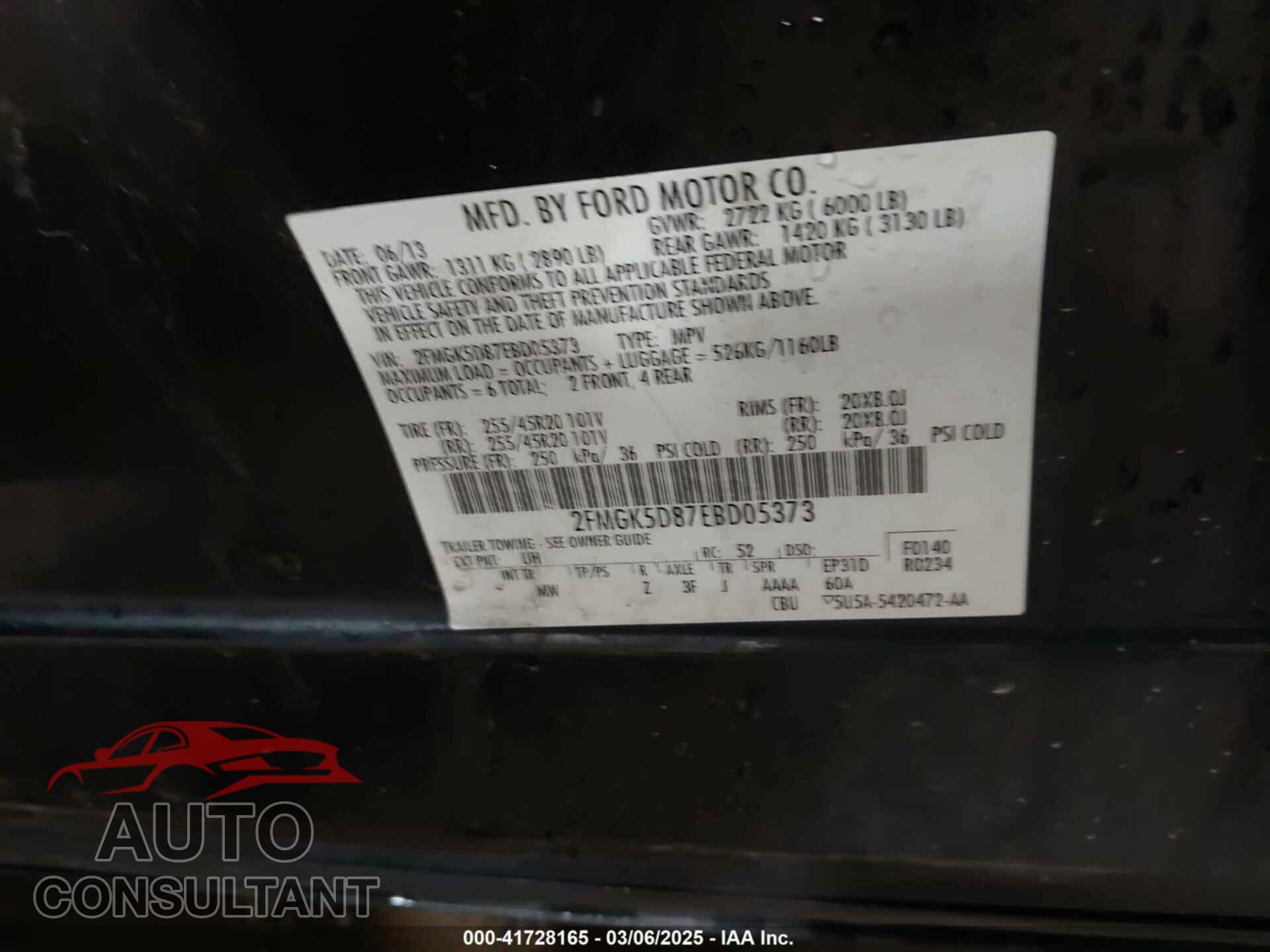 FORD FLEX 2014 - 2FMGK5D87EBD05373