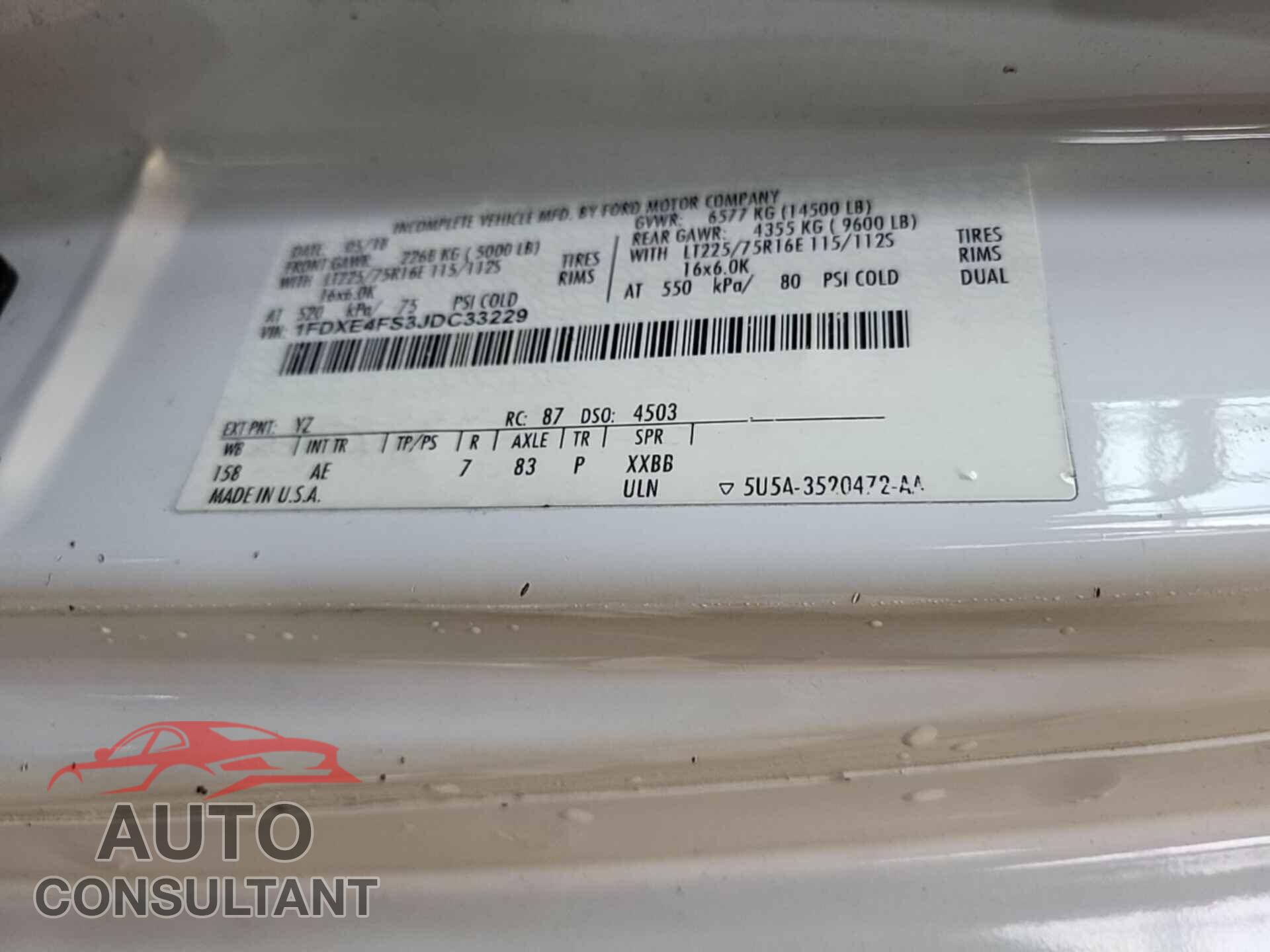 FORD E-450 CUTAWAY 2018 - 1FDXE4FS3JDC33229