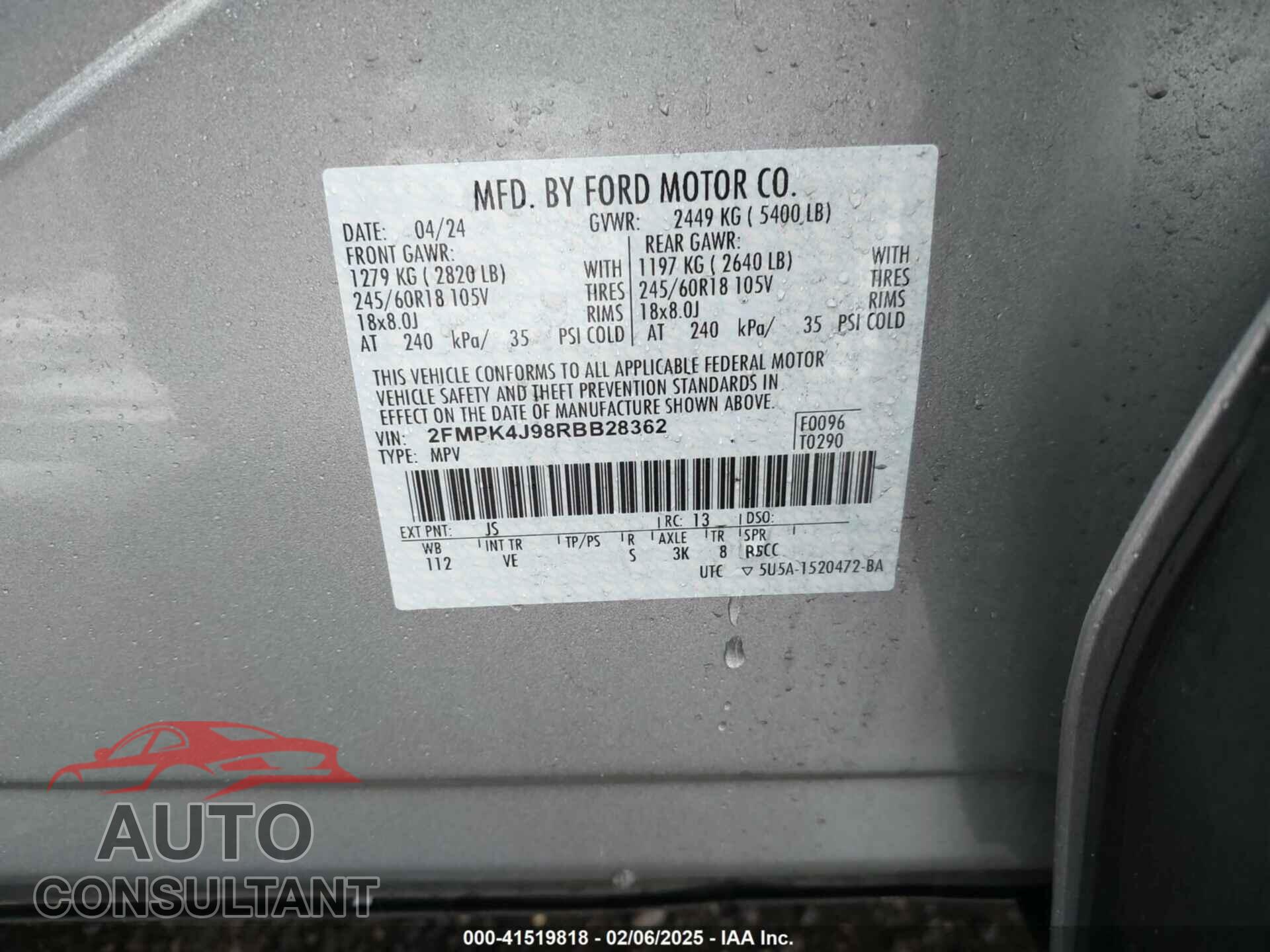FORD EDGE 2024 - 2FMPK4J98RBB28362