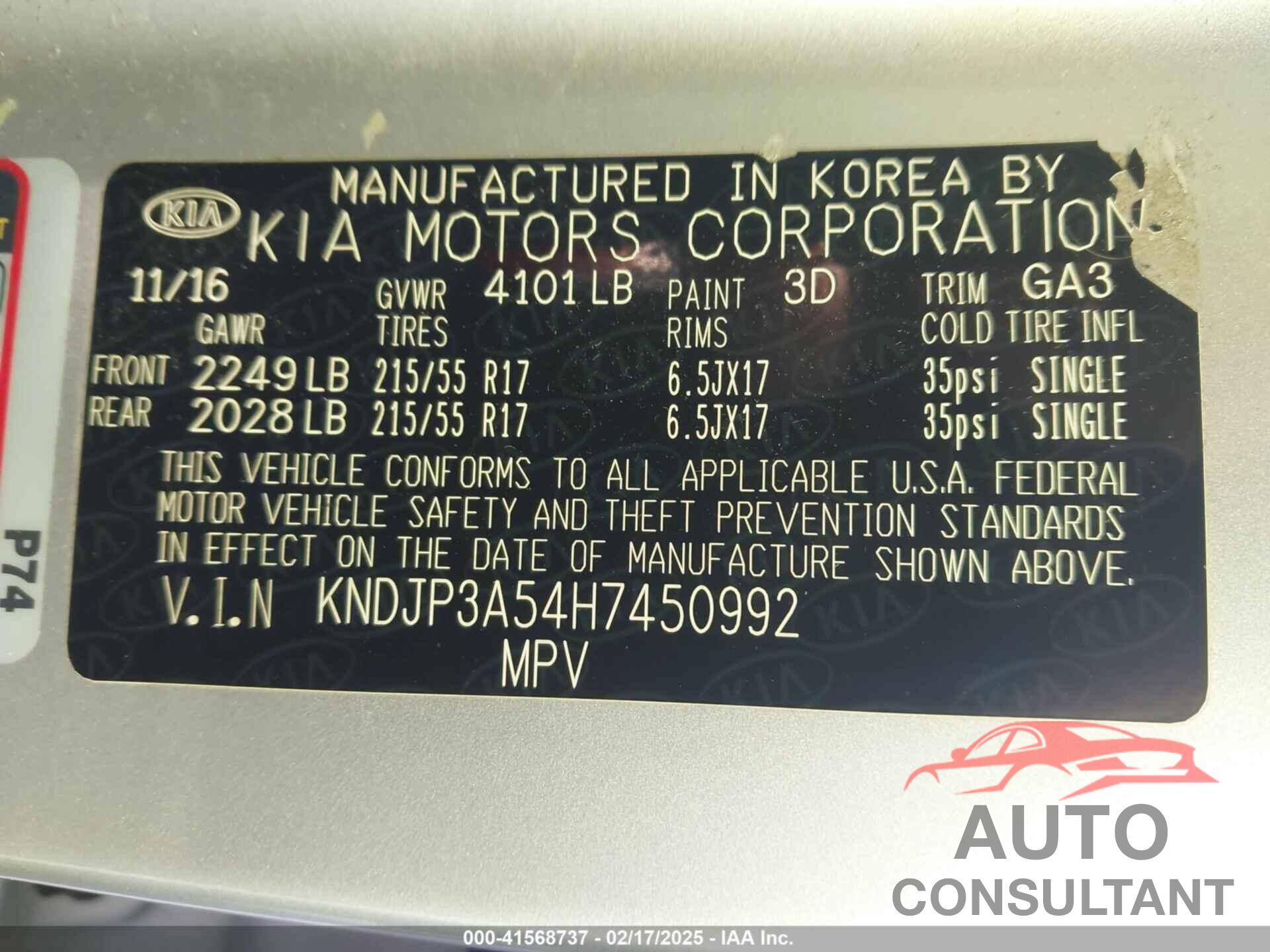KIA SOUL 2017 - KNDJP3A54H7450992