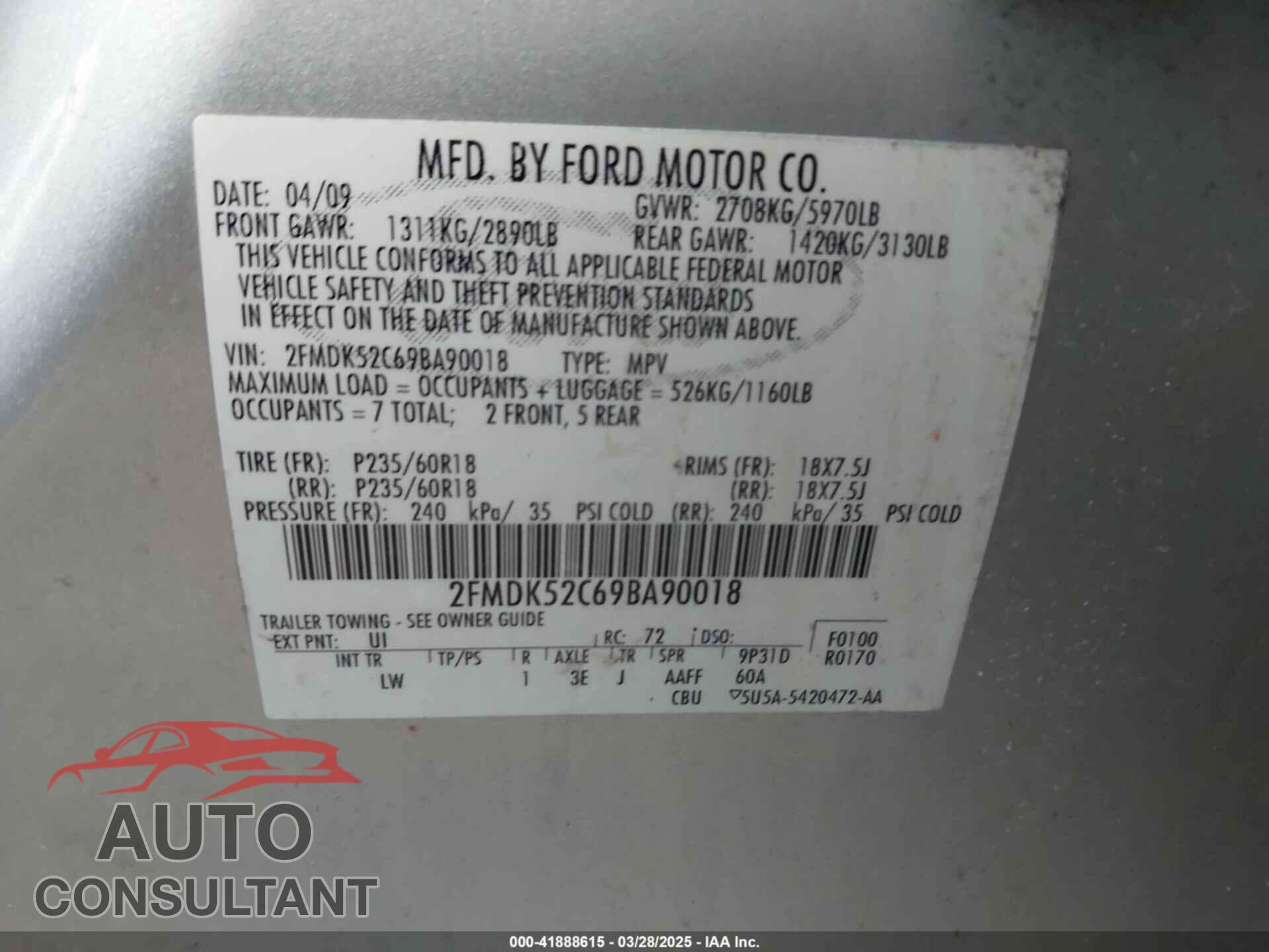 FORD FLEX 2009 - 2FMDK52C69BA90018