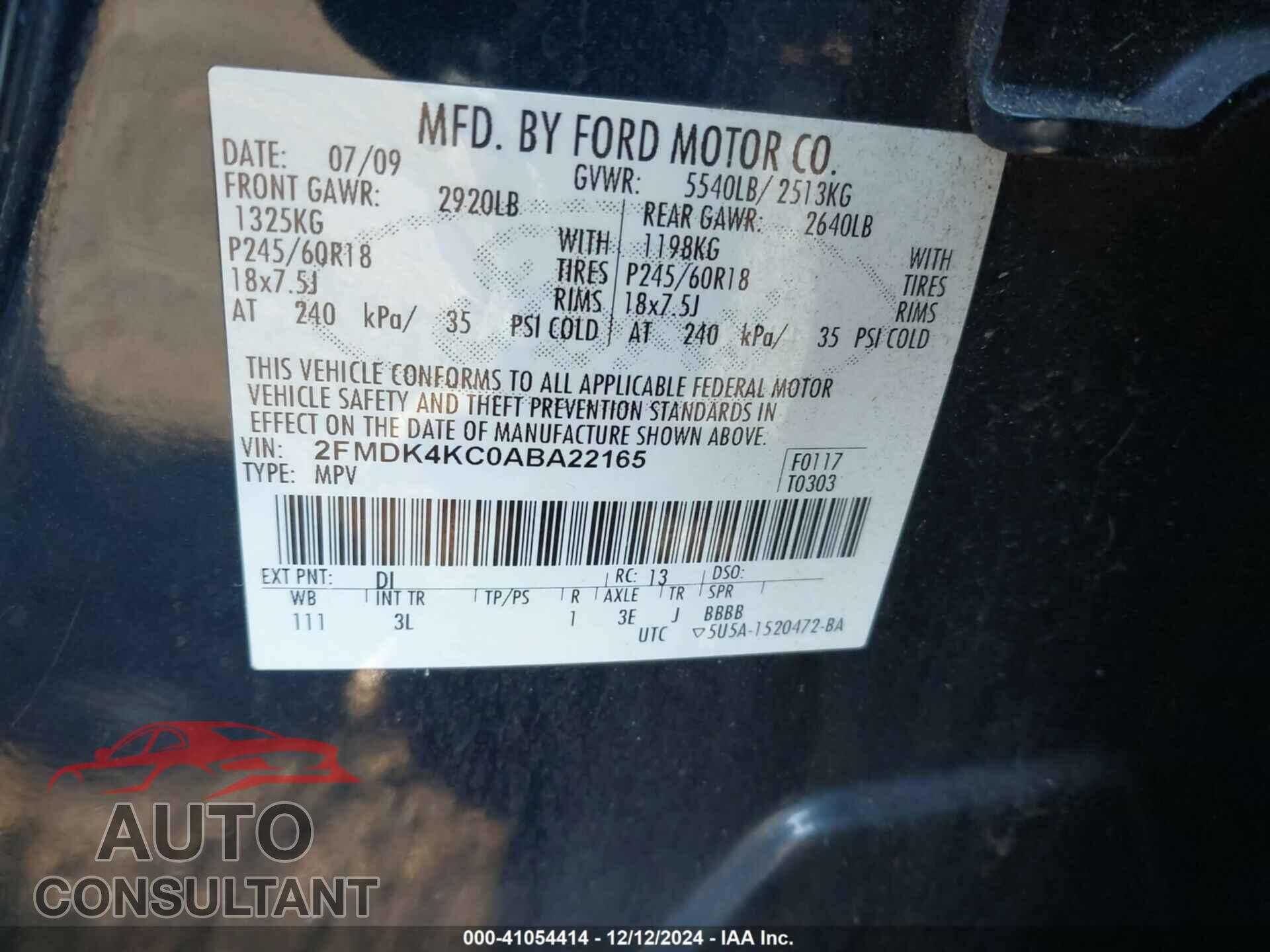 FORD EDGE 2010 - 2FMDK4KC0ABA22165