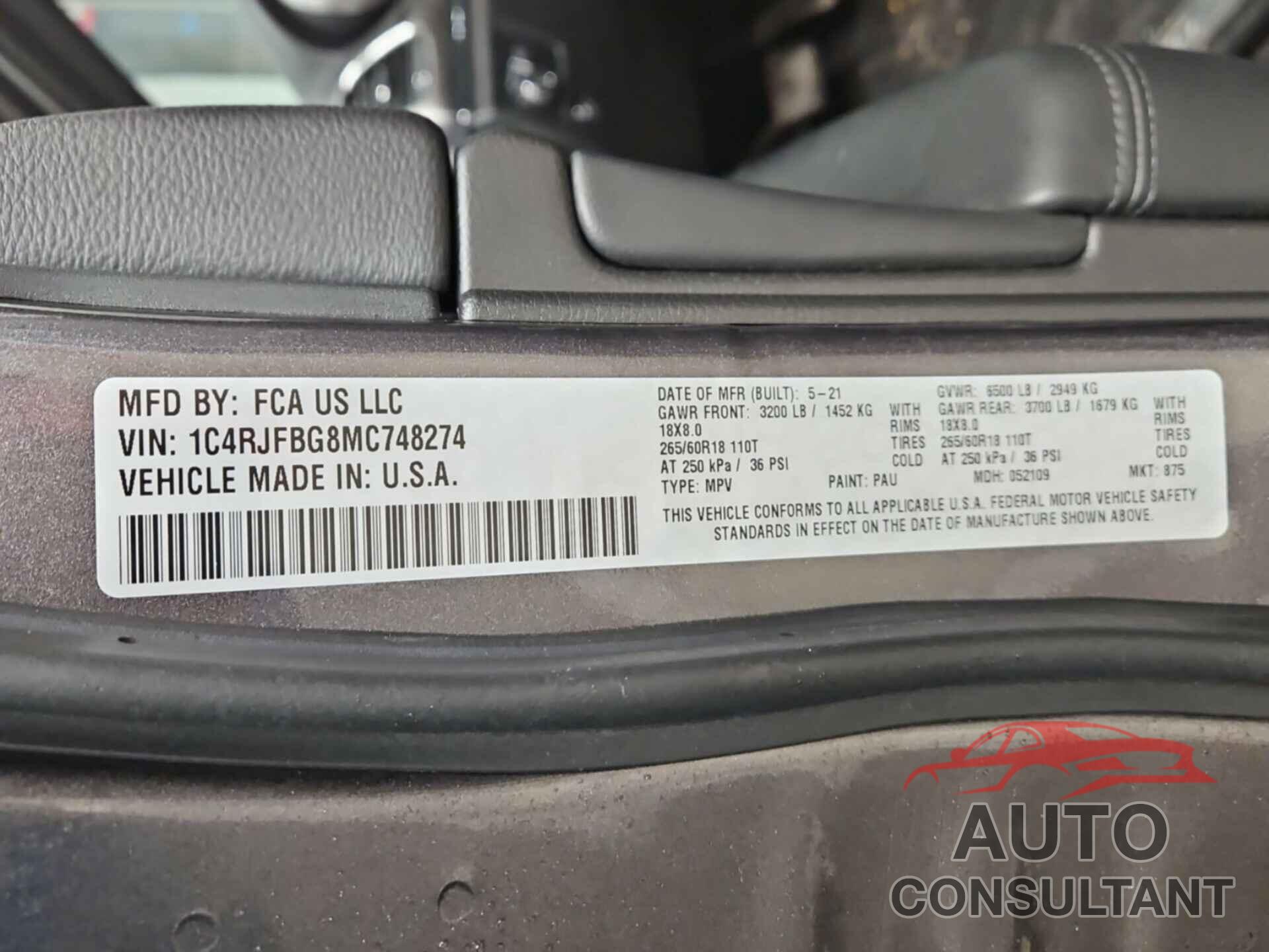 JEEP GRAND CHEROKEE 2021 - 1C4RJFBG8MC748274