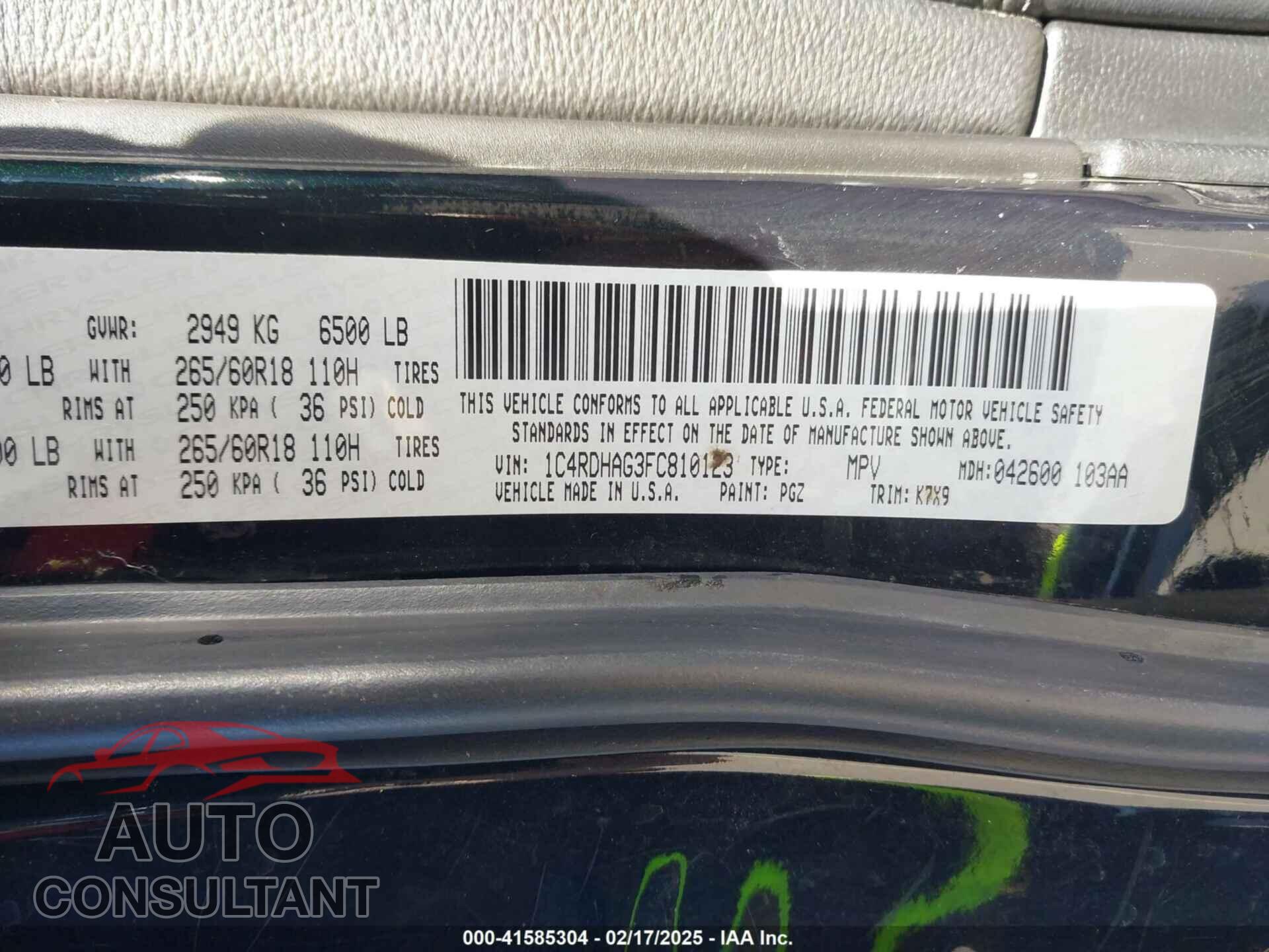 DODGE DURANGO 2015 - 1C4RDHAG3FC810123