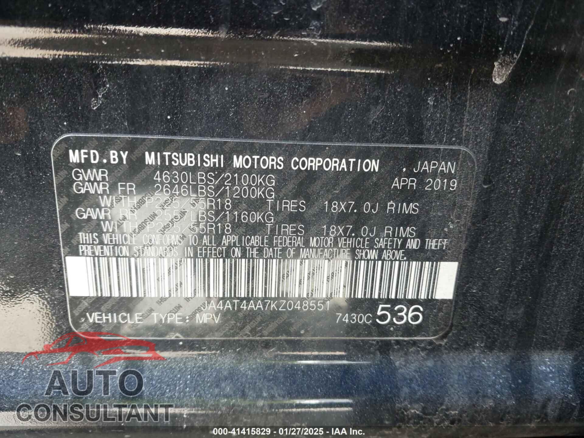 MITSUBISHI ECLIPSE CROSS 2019 - JA4AT4AA7KZ048551