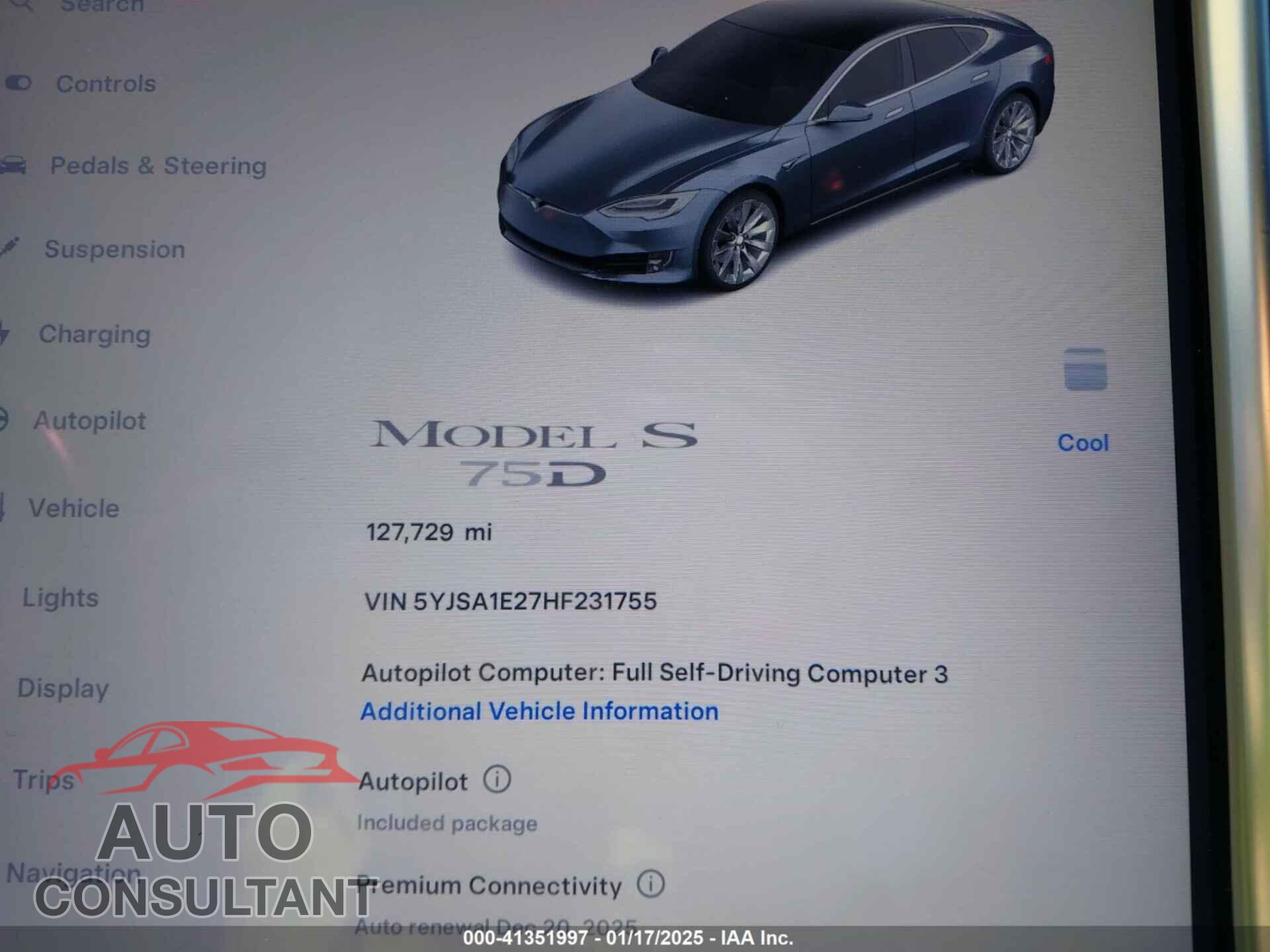 TESLA MODEL S 2017 - 5YJSA1E27HF231755