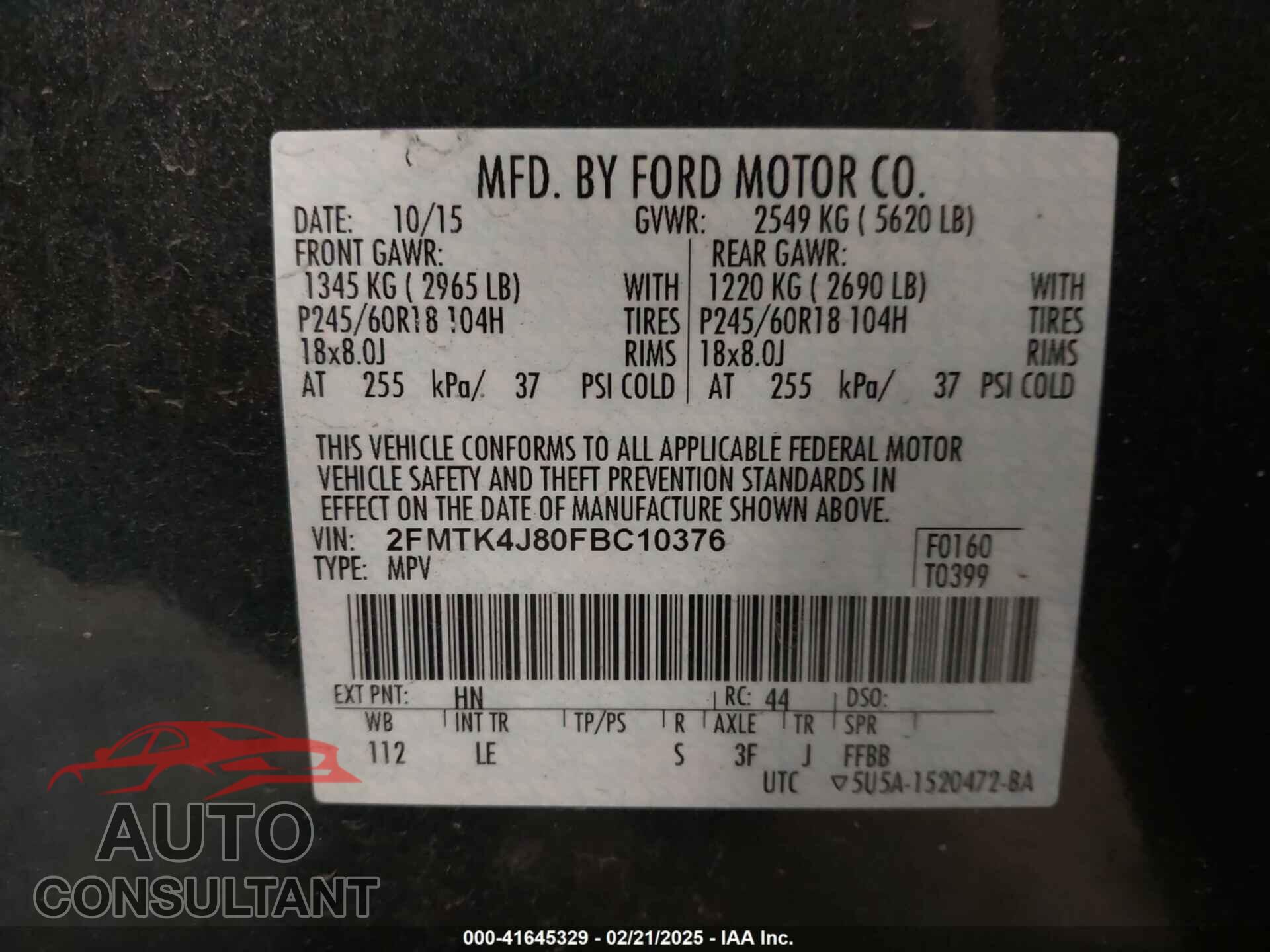 FORD EDGE 2015 - 2FMTK4J80FBC10376